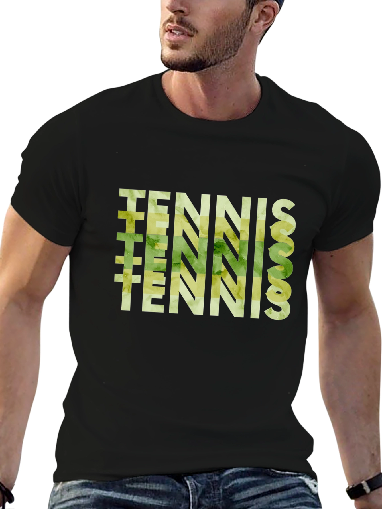 Tennis Graphic Print Black T-Shirt