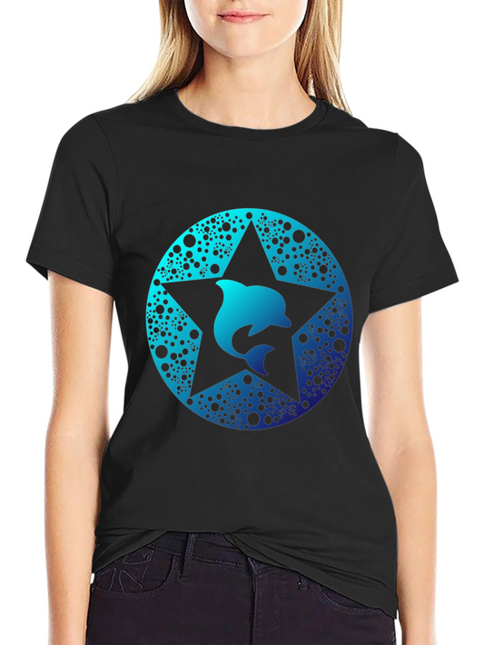 Dolphin Star Graphic Tee - Black Cotton Comfort