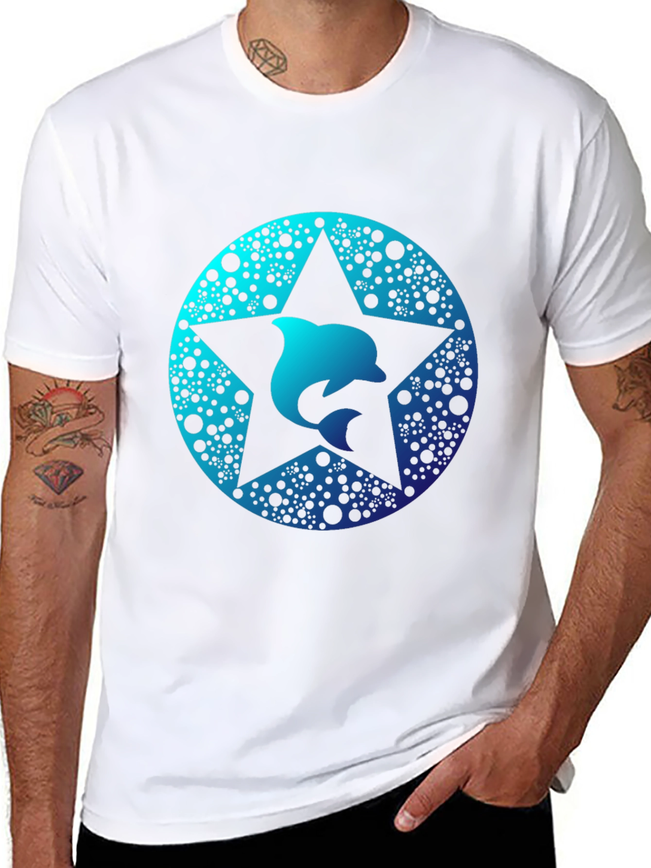 Dolphin Star Graphic Tee - Black Cotton Comfort
