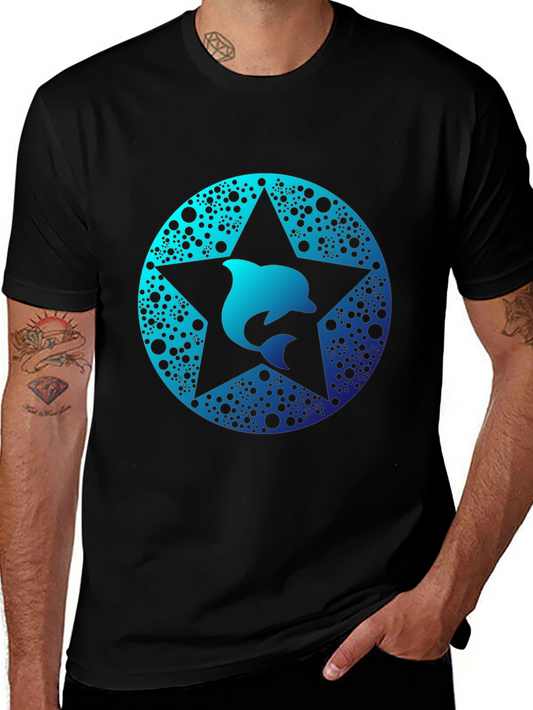 Dolphin Star Graphic Tee - Black Cotton Comfort