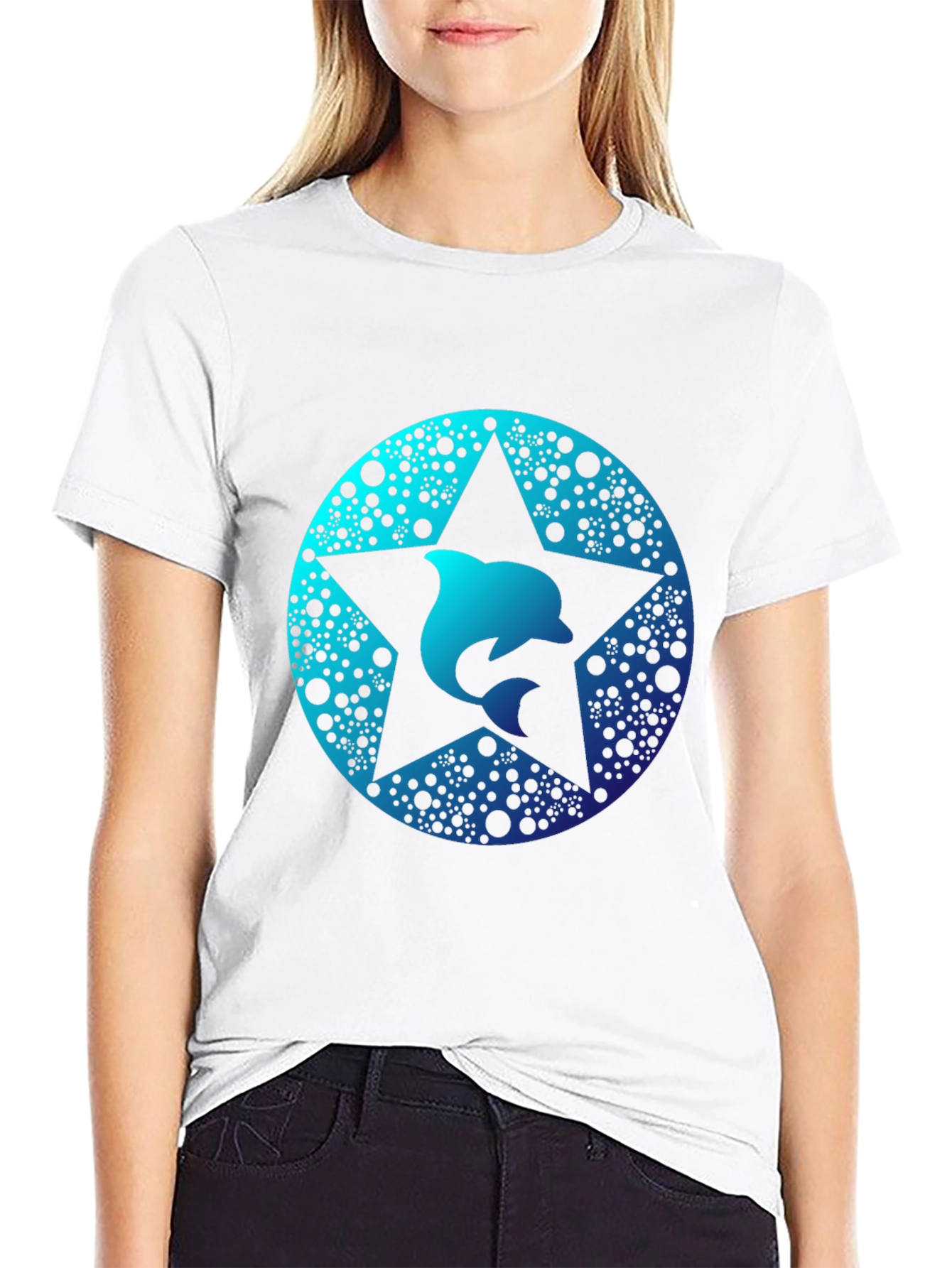 Dolphin Star Graphic Tee - Black Cotton Comfort
