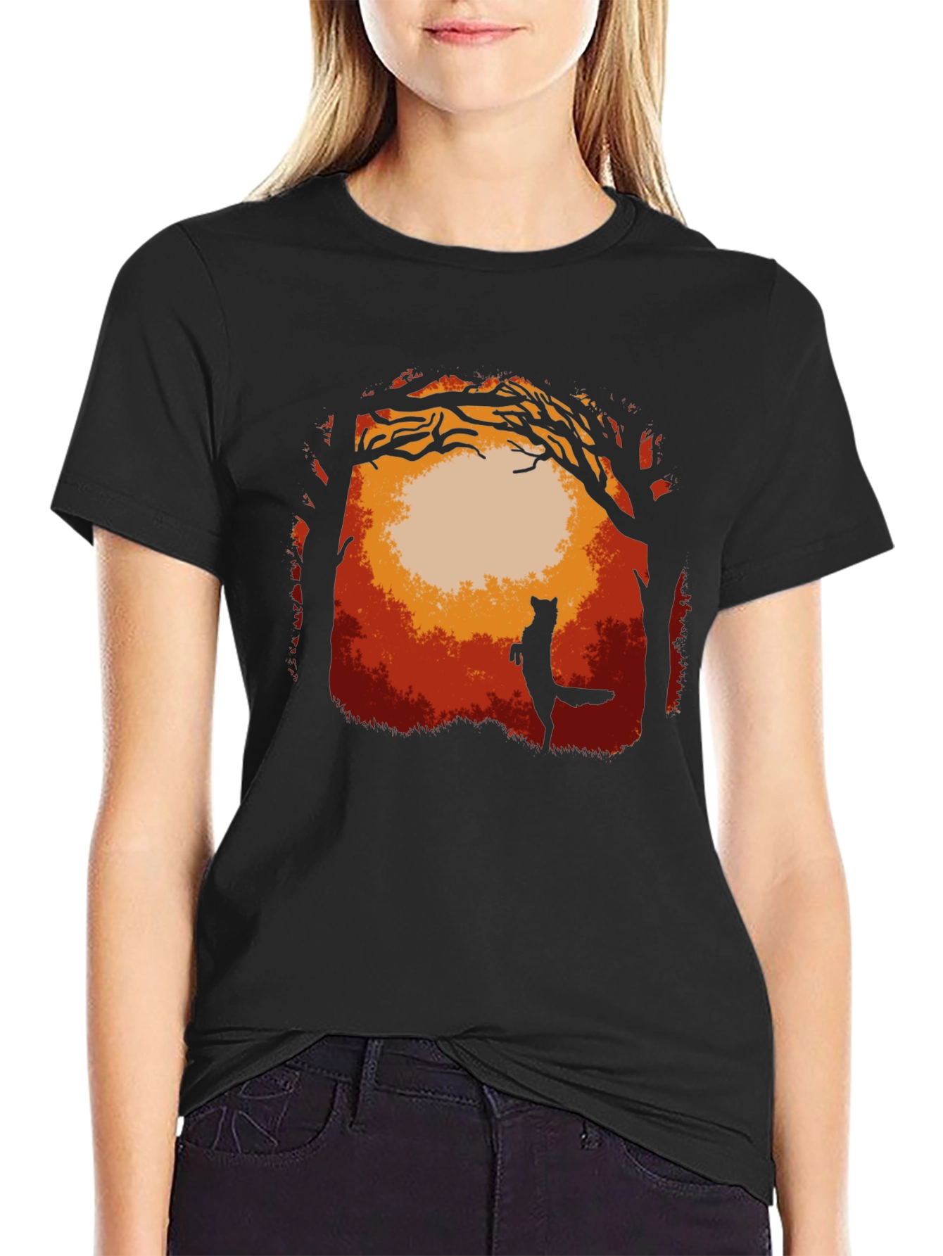 Fox in Forest Graphic T-Shirt - Midnight Black