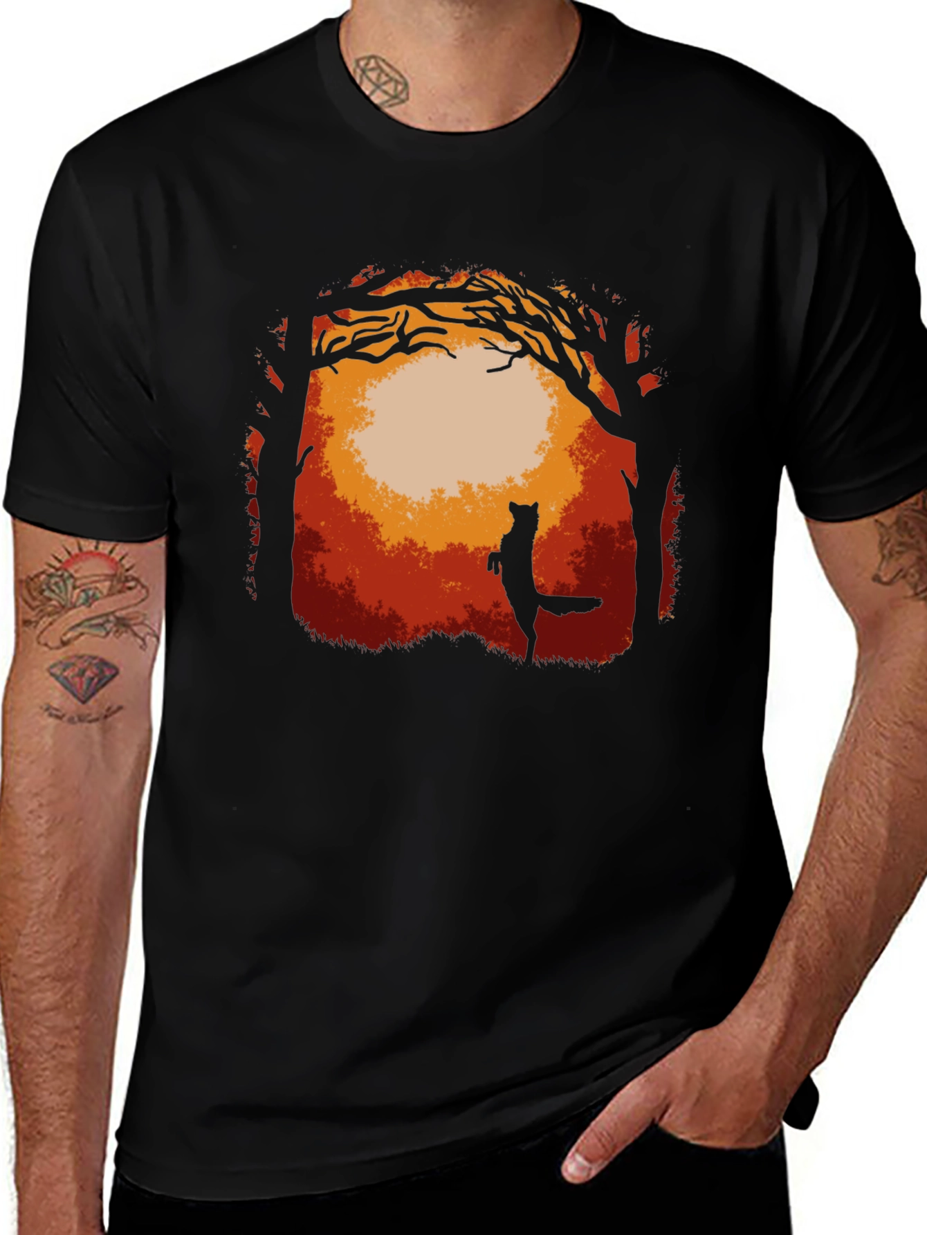 Fox in Forest Graphic T-Shirt - Midnight Black