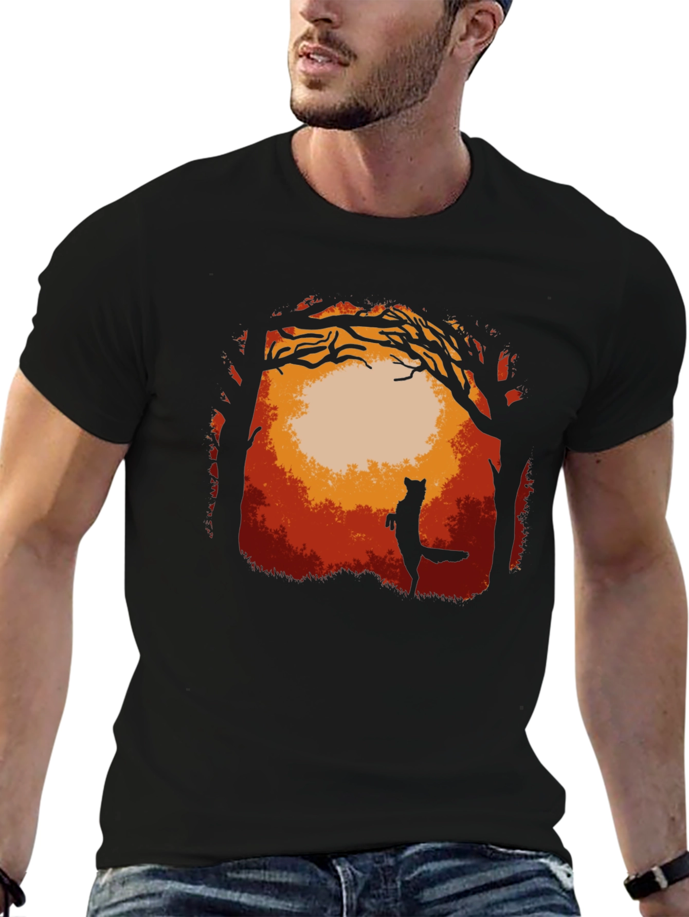 Fox in Forest Graphic T-Shirt - Midnight Black