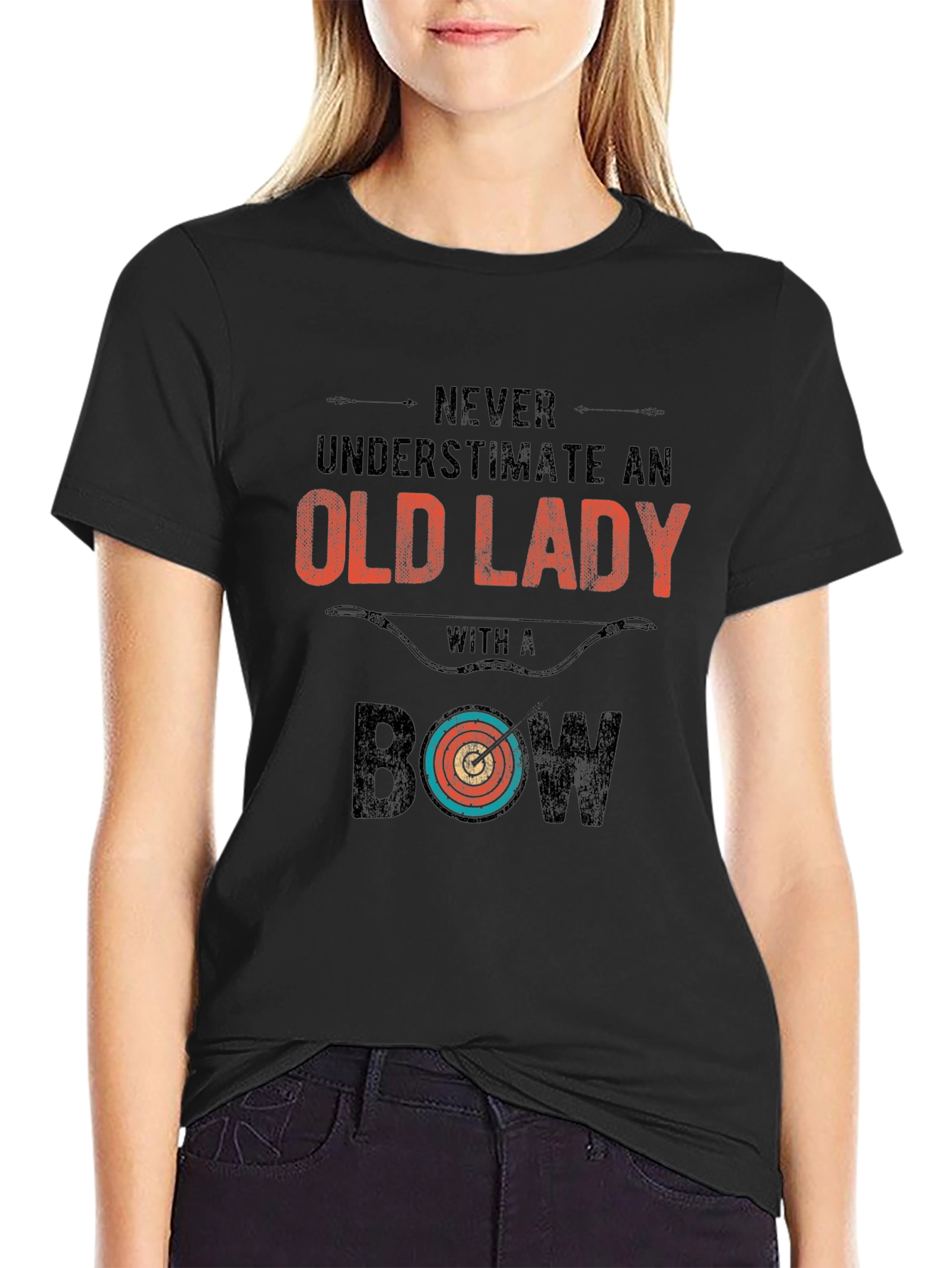 Never Underestimate Old Lady Bow T-Shirt