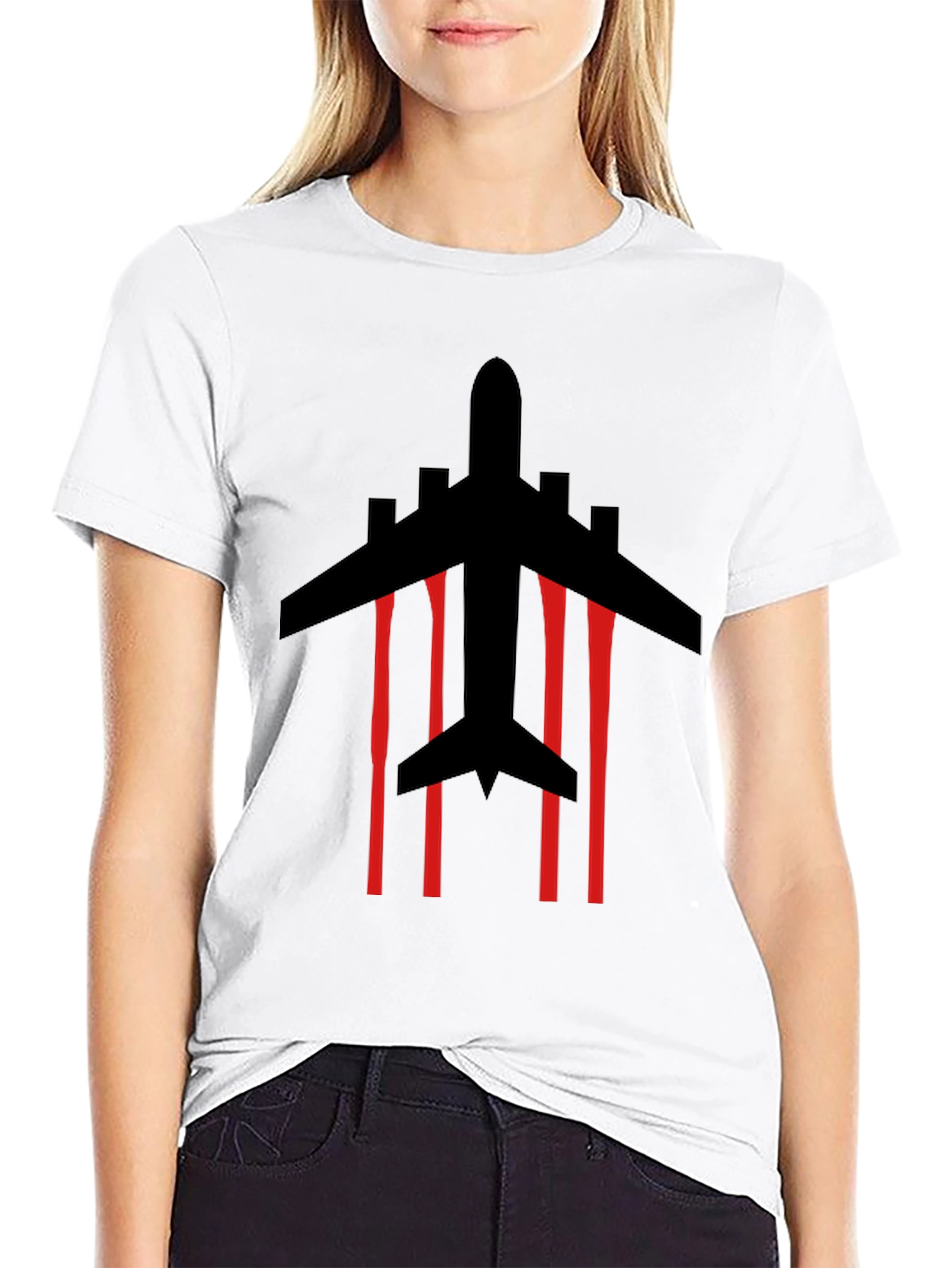 Jet Plane Silhouette Graphic Tee - Black