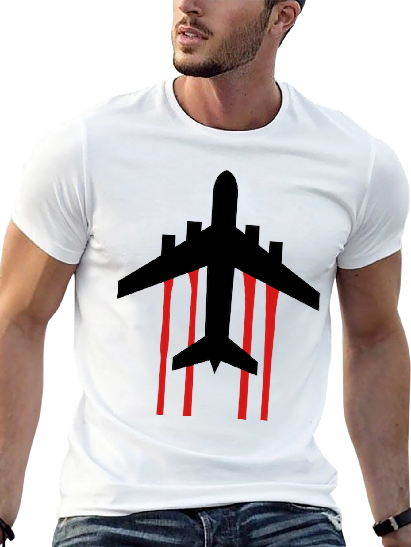 Jet Plane Silhouette Graphic Tee - Black