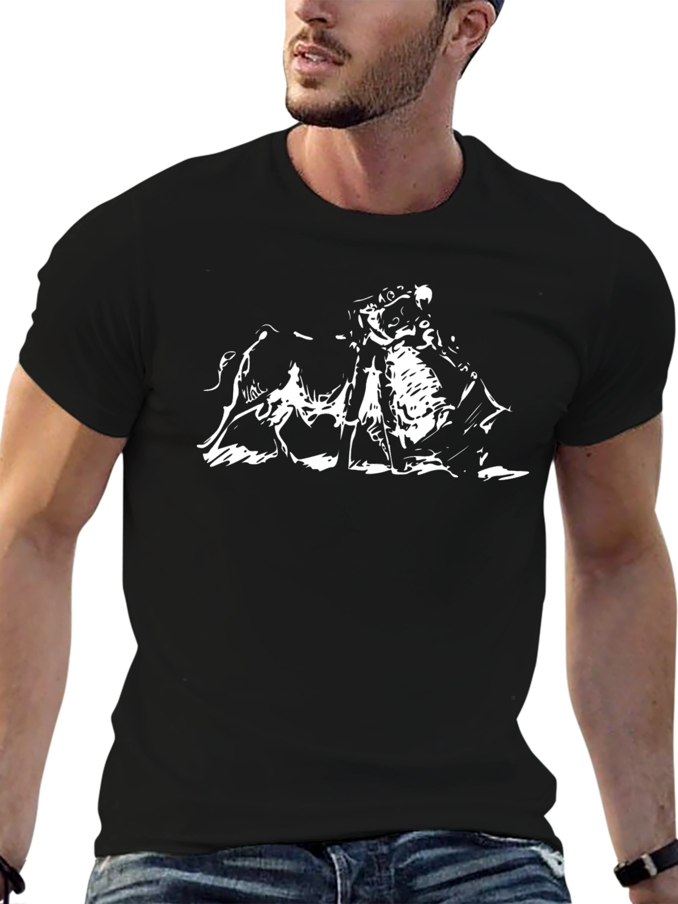 Black T-Shirt with Bullfight Graphic