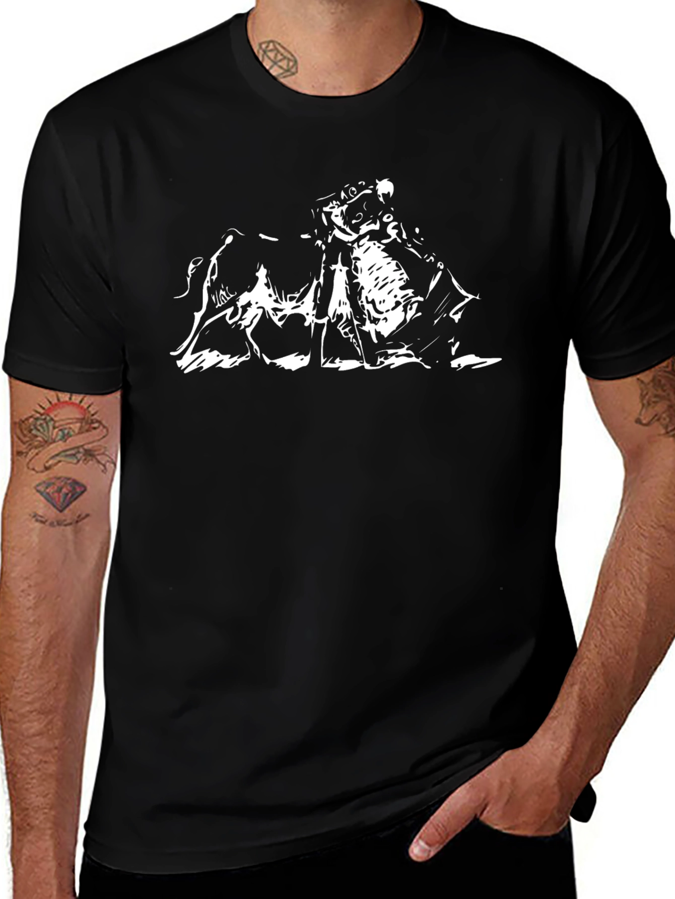 Black T-Shirt with Bullfight Graphic