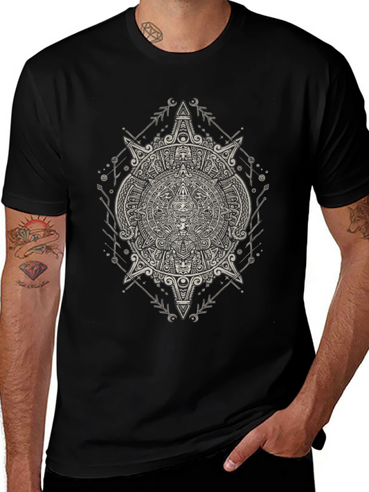 Aztec Calendar Graphic Print Mens T-Shirt