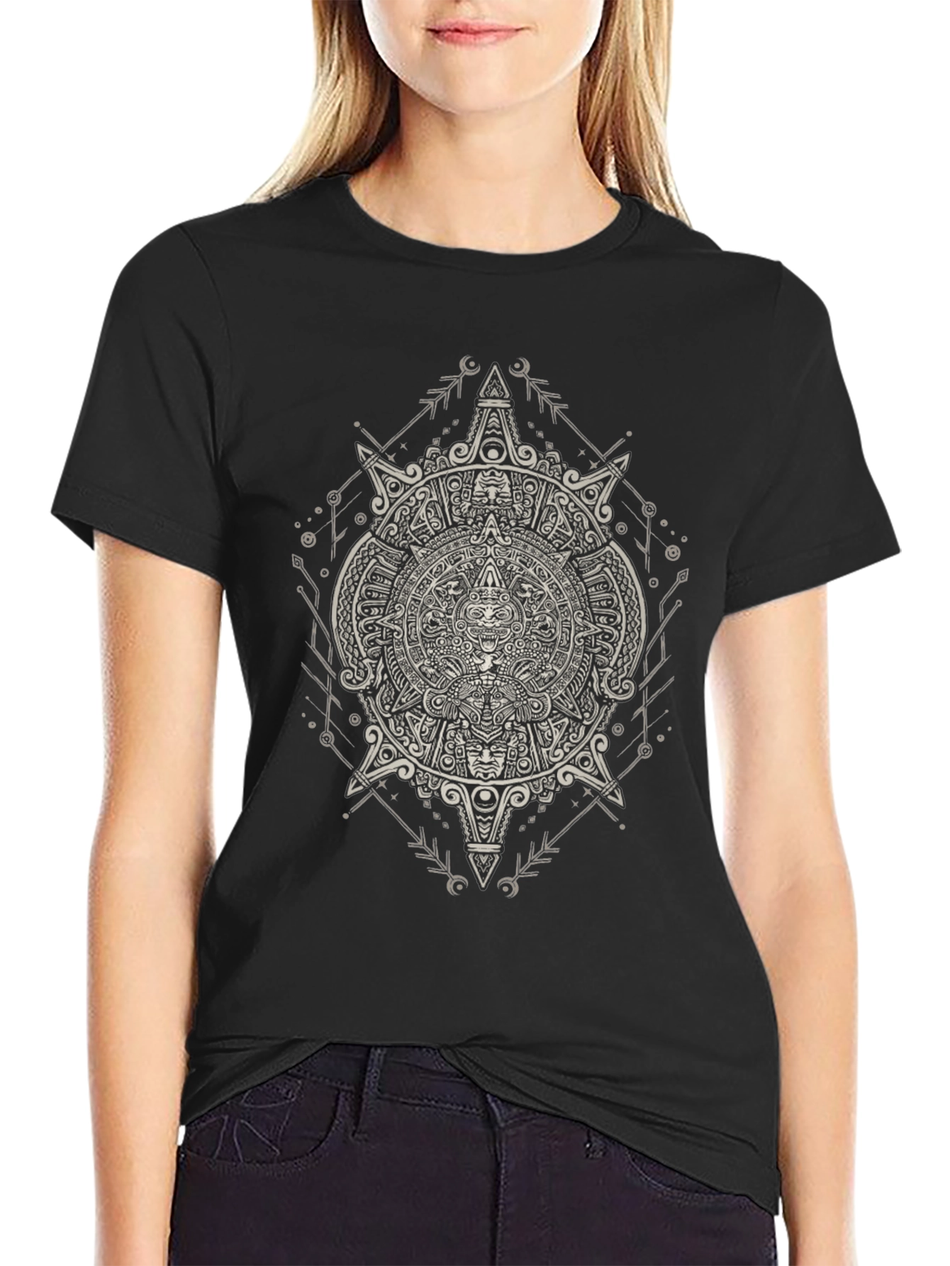 Aztec Calendar Graphic Print Mens T-Shirt