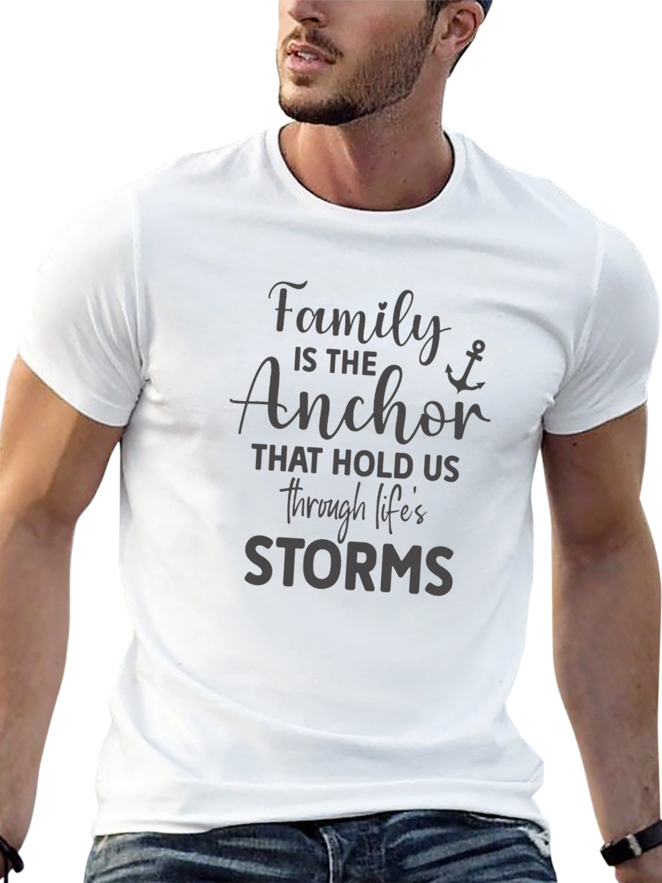 Family Anchor Graphic Tee - Black Cotton T-Shirt