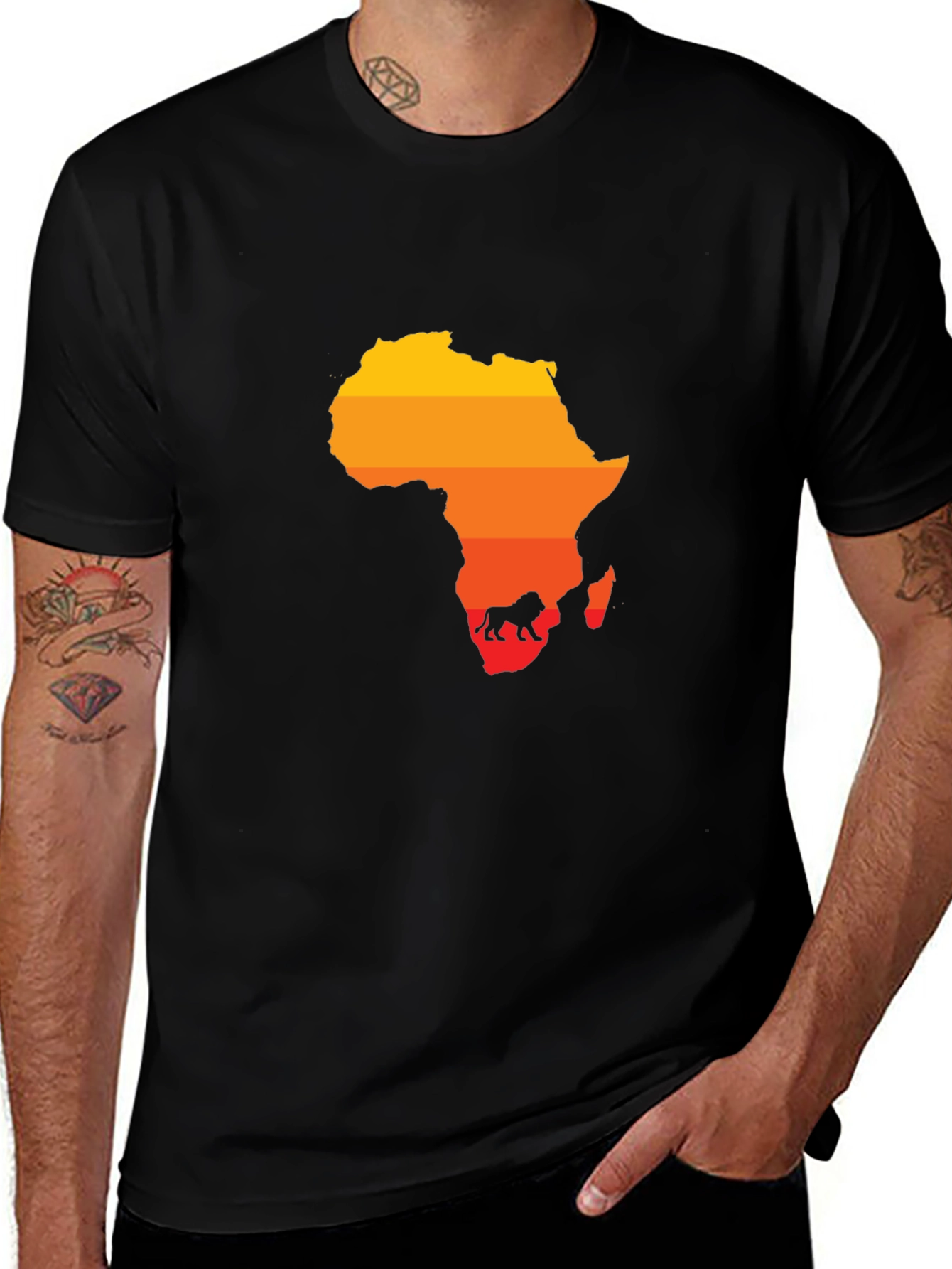 Africa Map Lion Silhouette Black Tee
