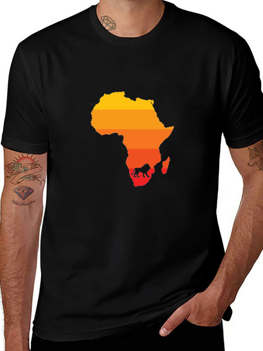 Africa Map Lion Silhouette Black Tee