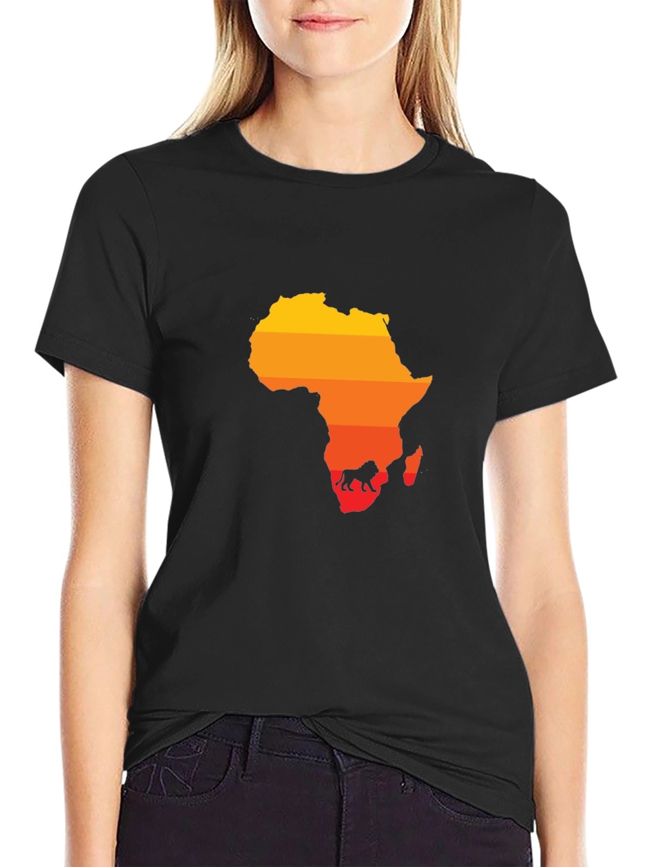 Africa Map Lion Silhouette Black Tee
