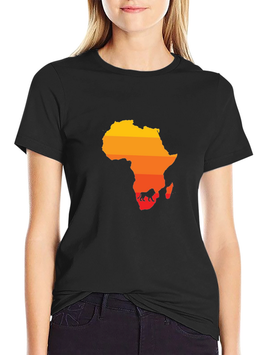 Africa Map Lion Silhouette Black Tee