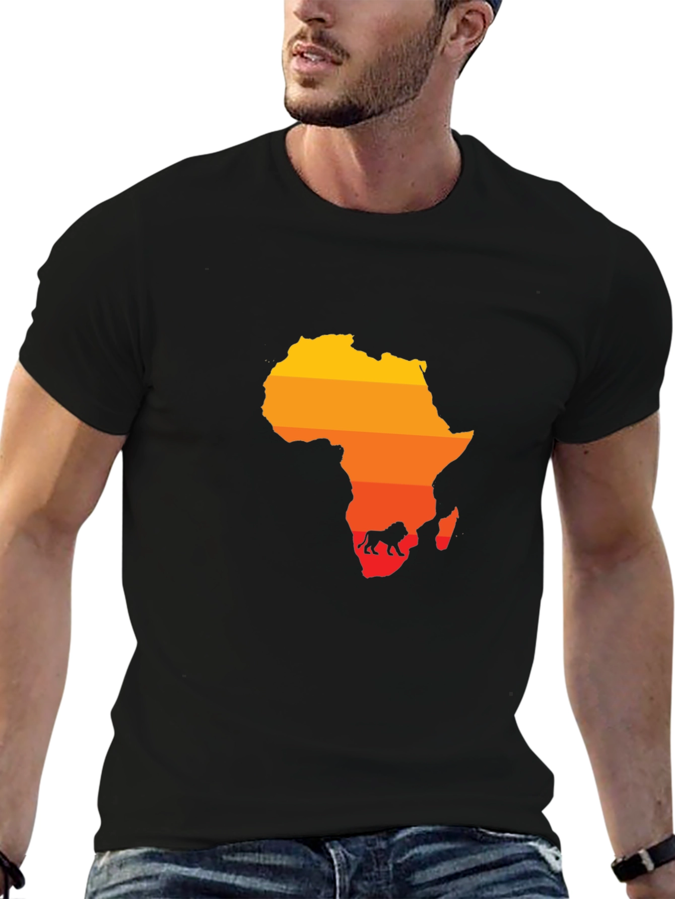 Africa Map Lion Silhouette Black Tee