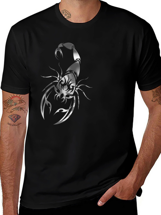 Mens Black T-Shirt with Silver Scorpion Design