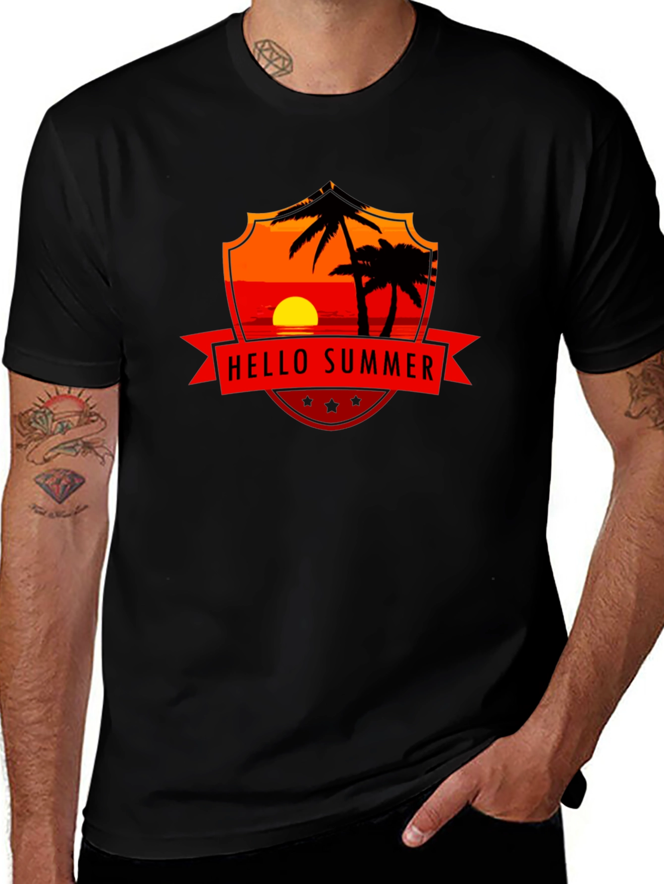 Hello Summer Graphic Tee - Black Cotton T-Shirt