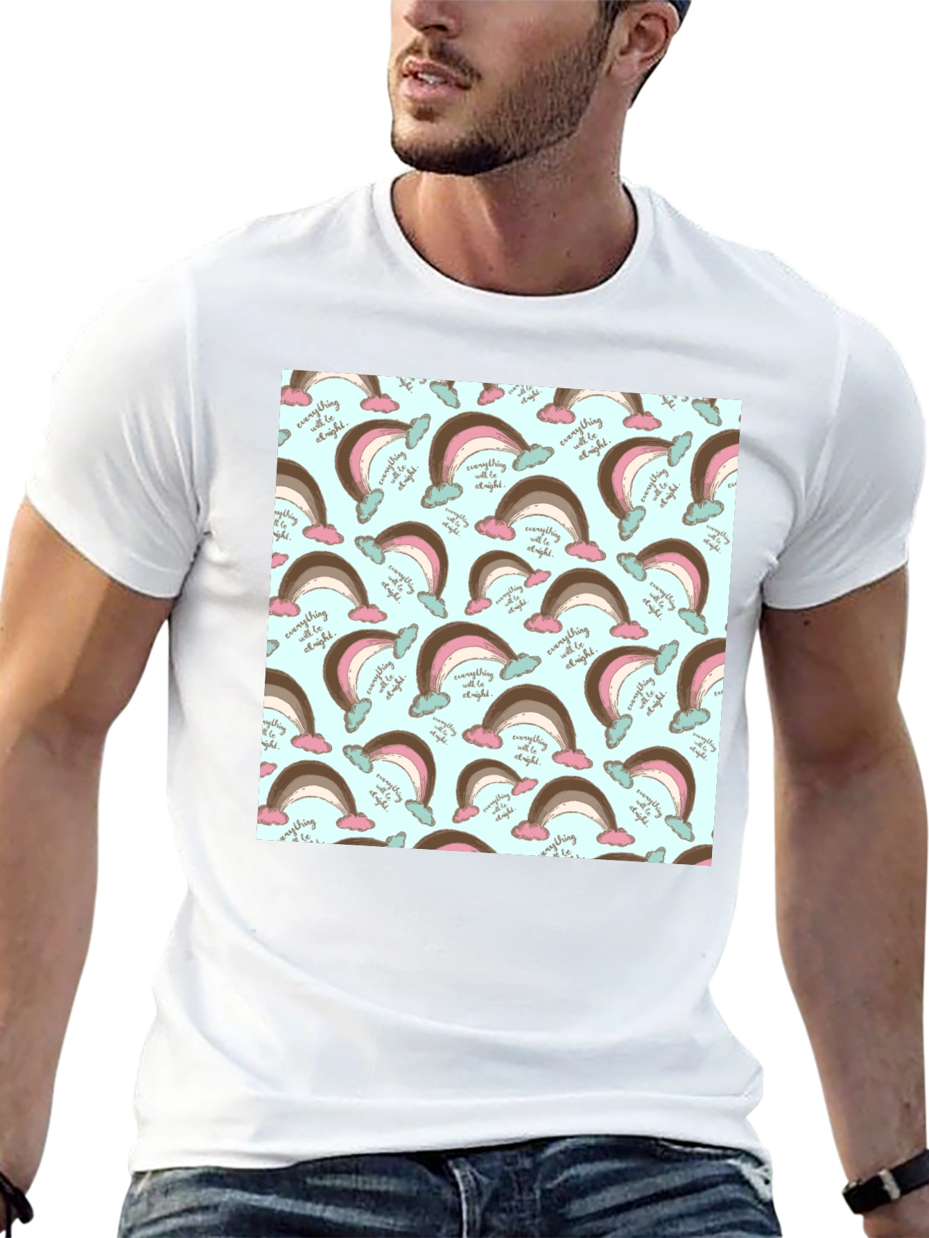 Rainbow Patterned Mens Black T-Shirt