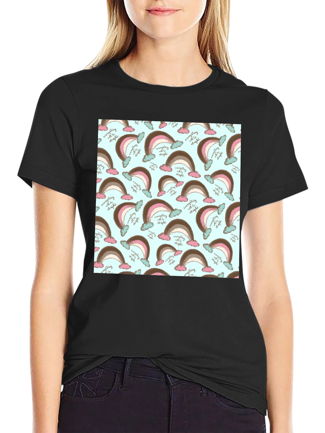 Rainbow Patterned Mens Black T-Shirt