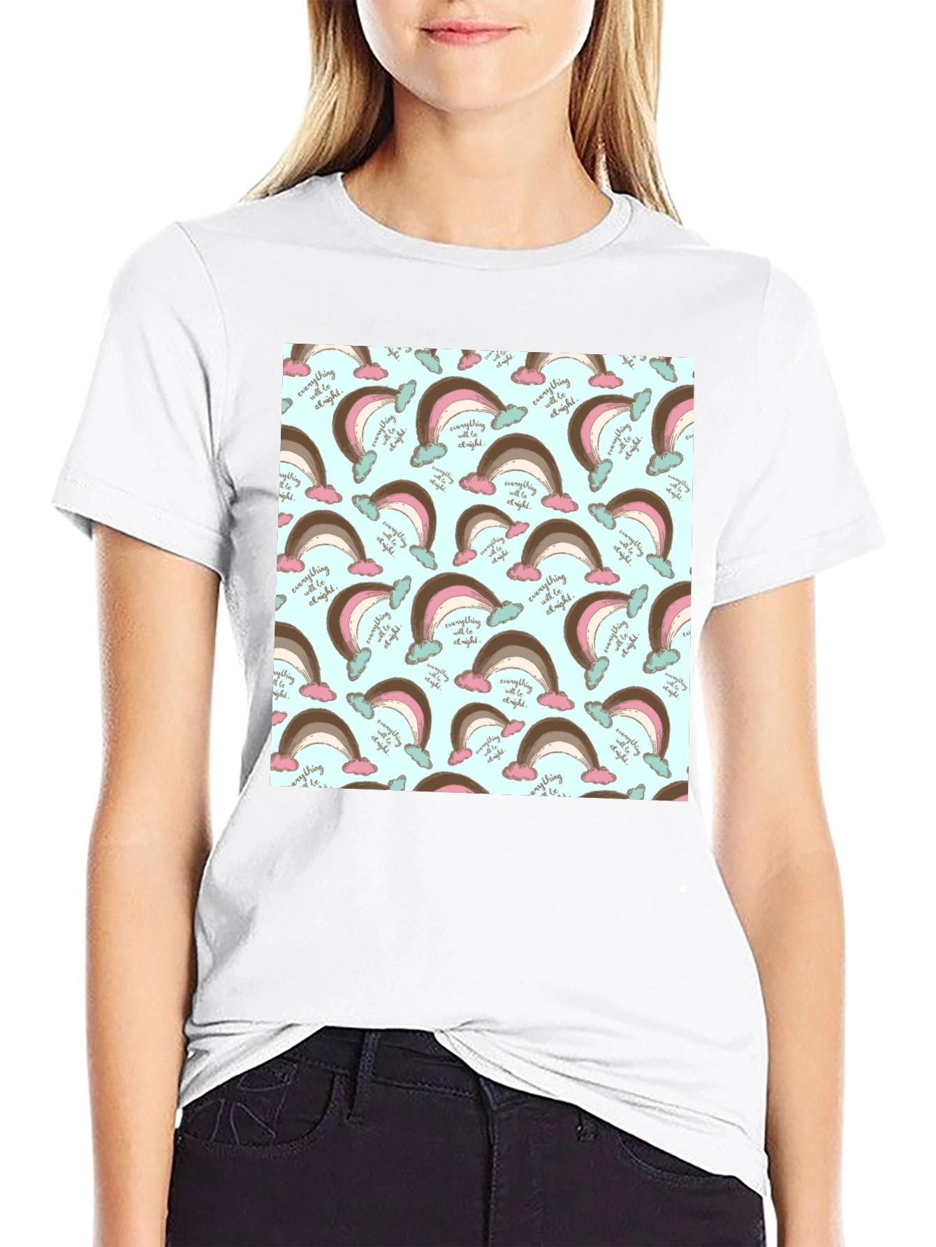 Rainbow Patterned Mens Black T-Shirt