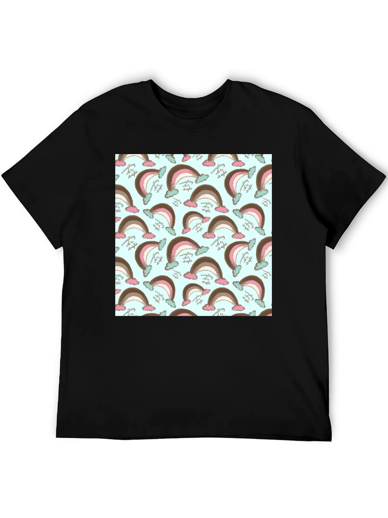 Rainbow Patterned Mens Black T-Shirt