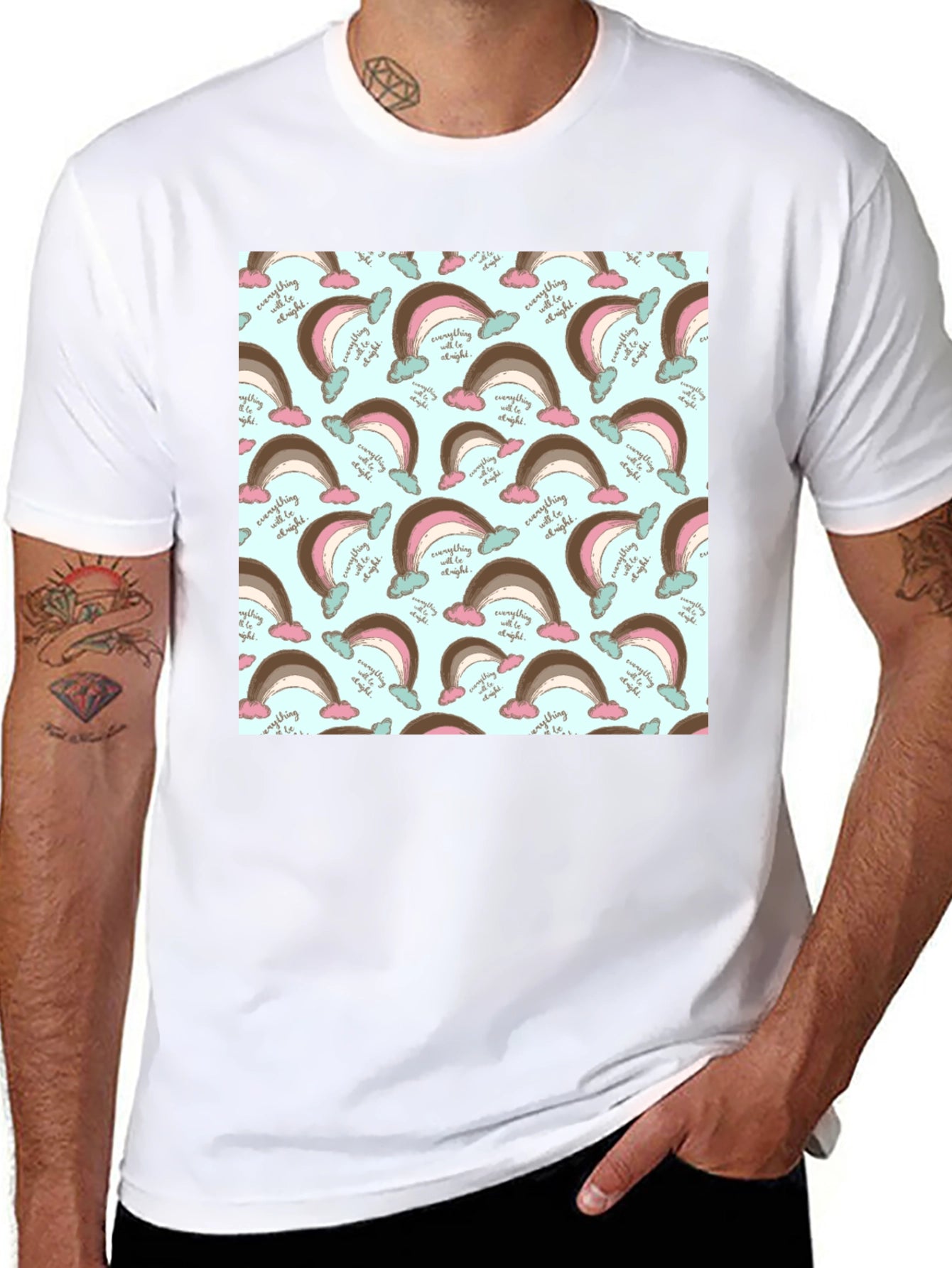 Rainbow Patterned Mens Black T-Shirt