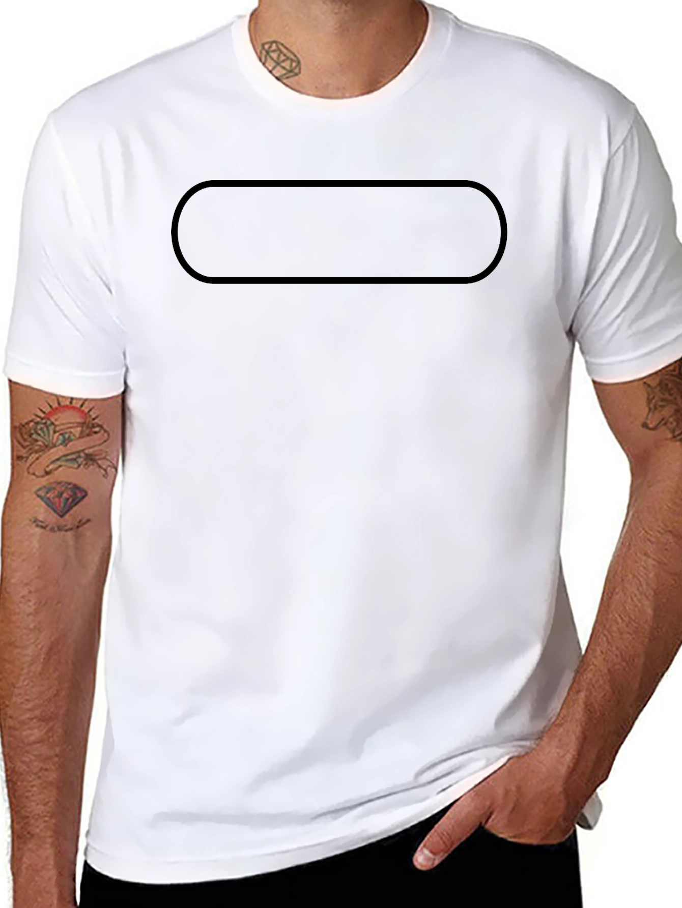 Mens Black Crew Neck T-Shirt with Rectangular Design