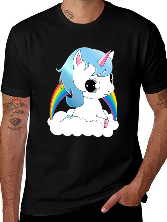 Unicorn Rainbow T-Shirt - Mens Black Cotton Tee