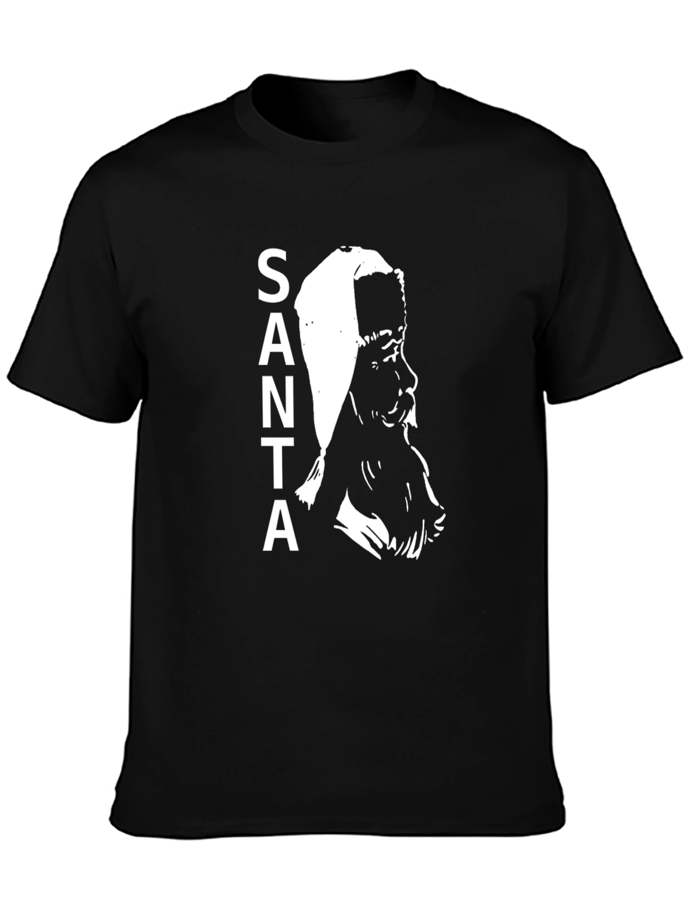 Santa Graphic Print Black T-Shirt