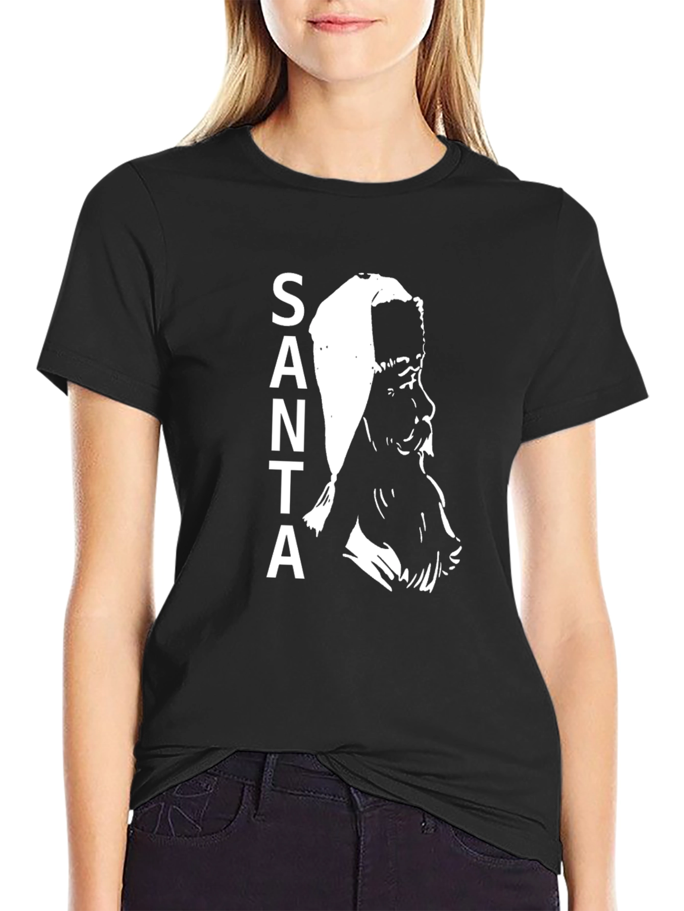 Santa Graphic Print Black T-Shirt