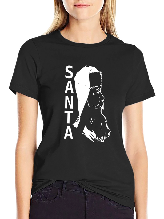 Santa Graphic Print Black T-Shirt
