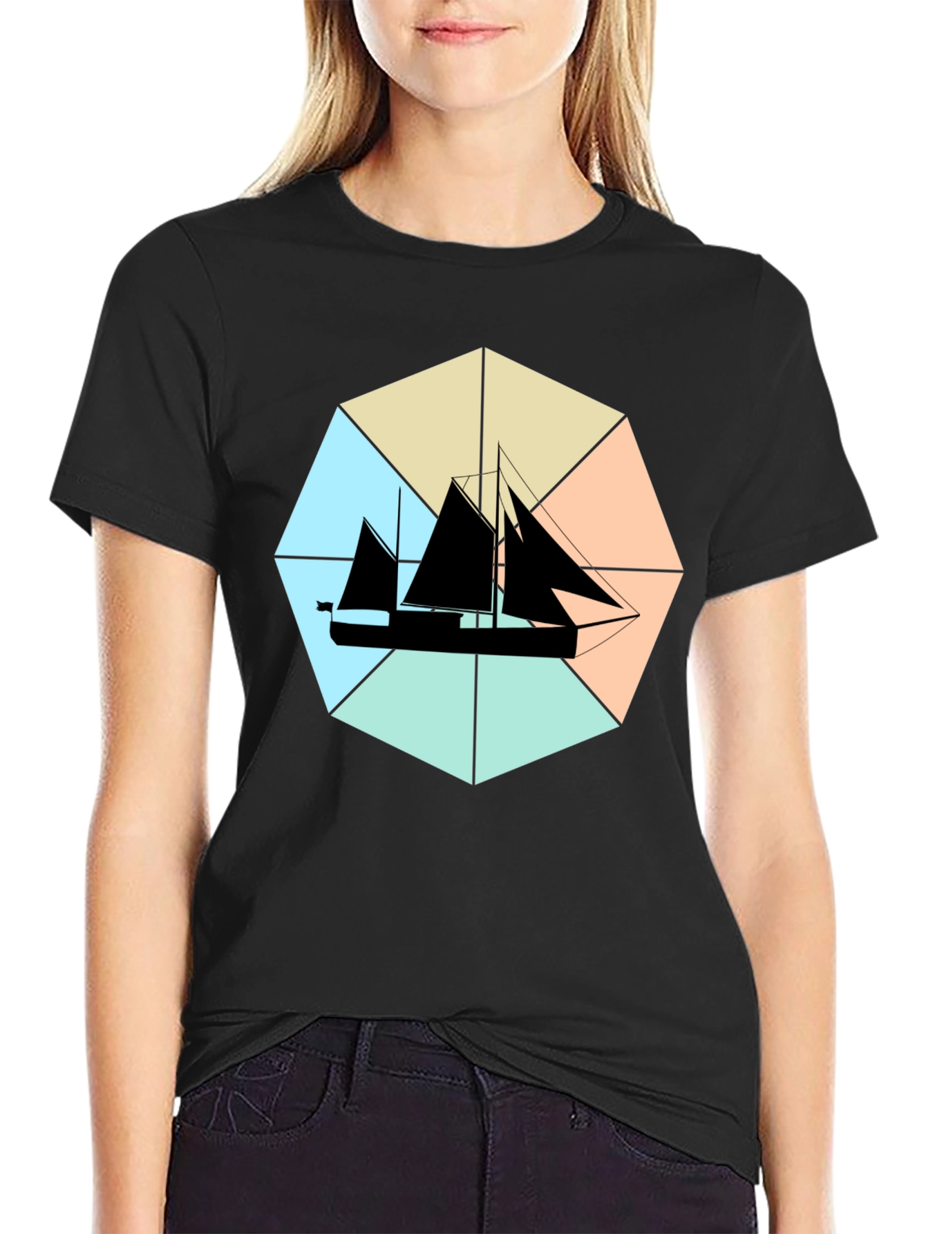 Nautical Sailboat Graphic Tee - Black