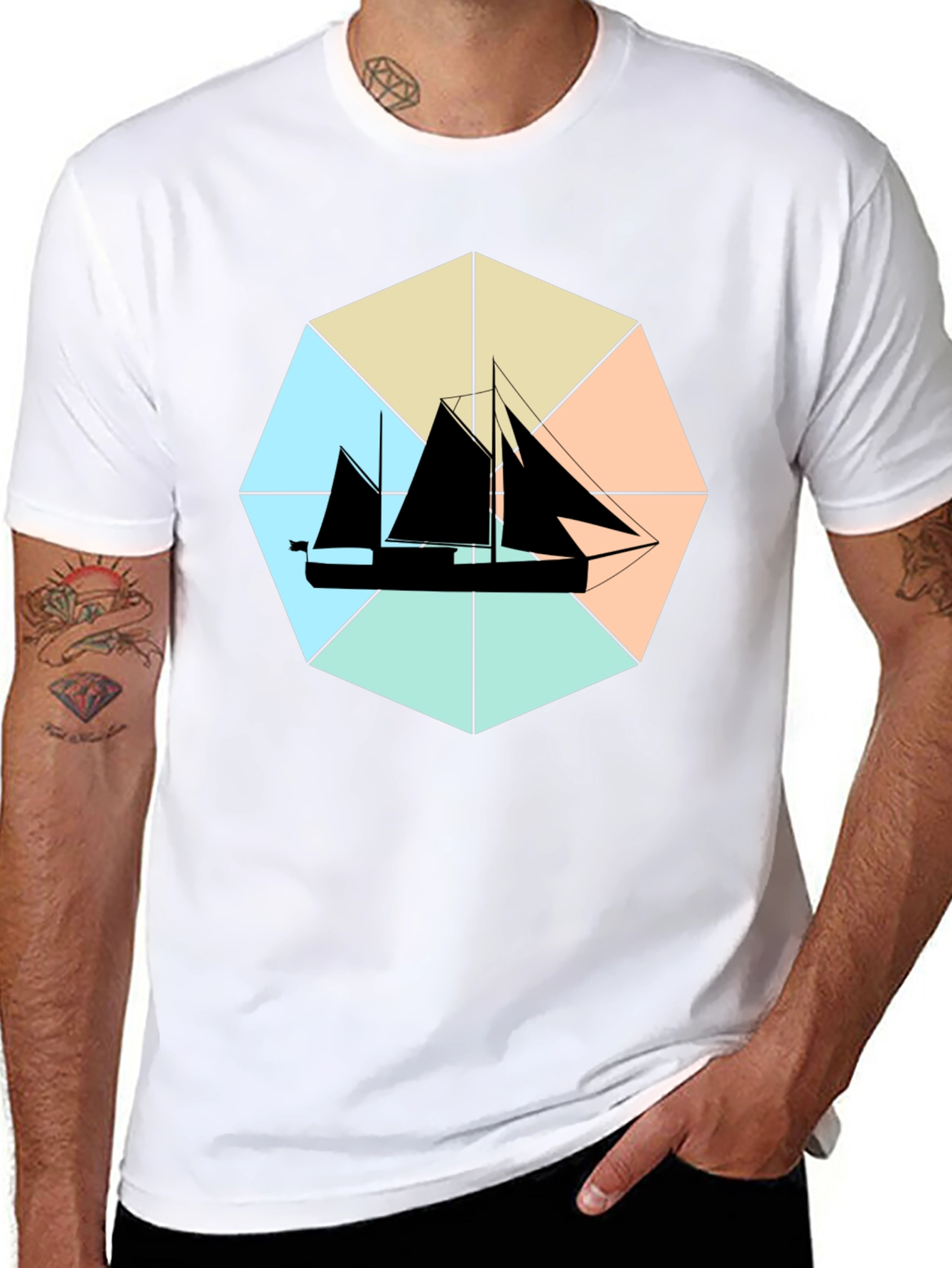 Nautical Sailboat Graphic Tee - Black