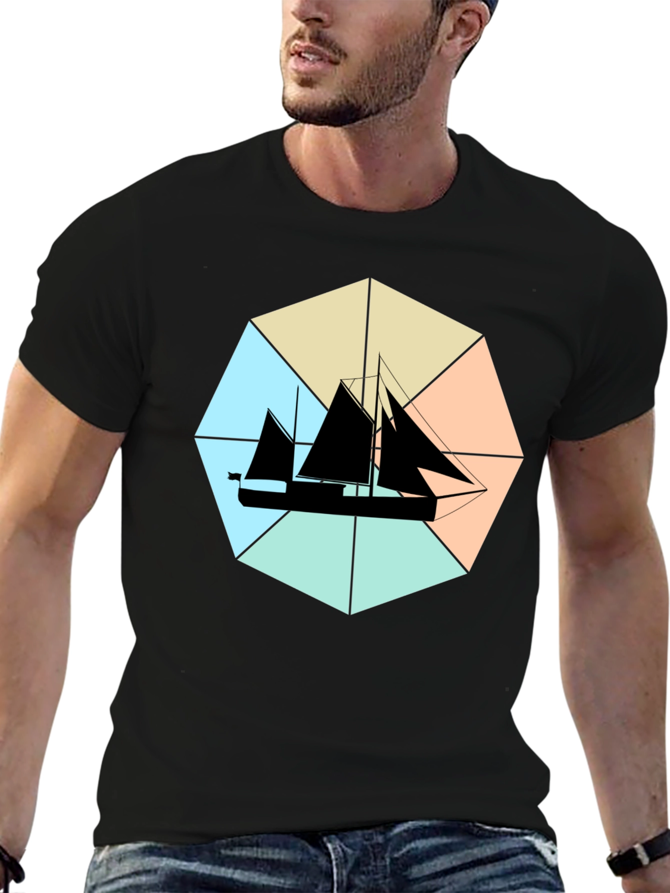 Nautical Sailboat Graphic Tee - Black