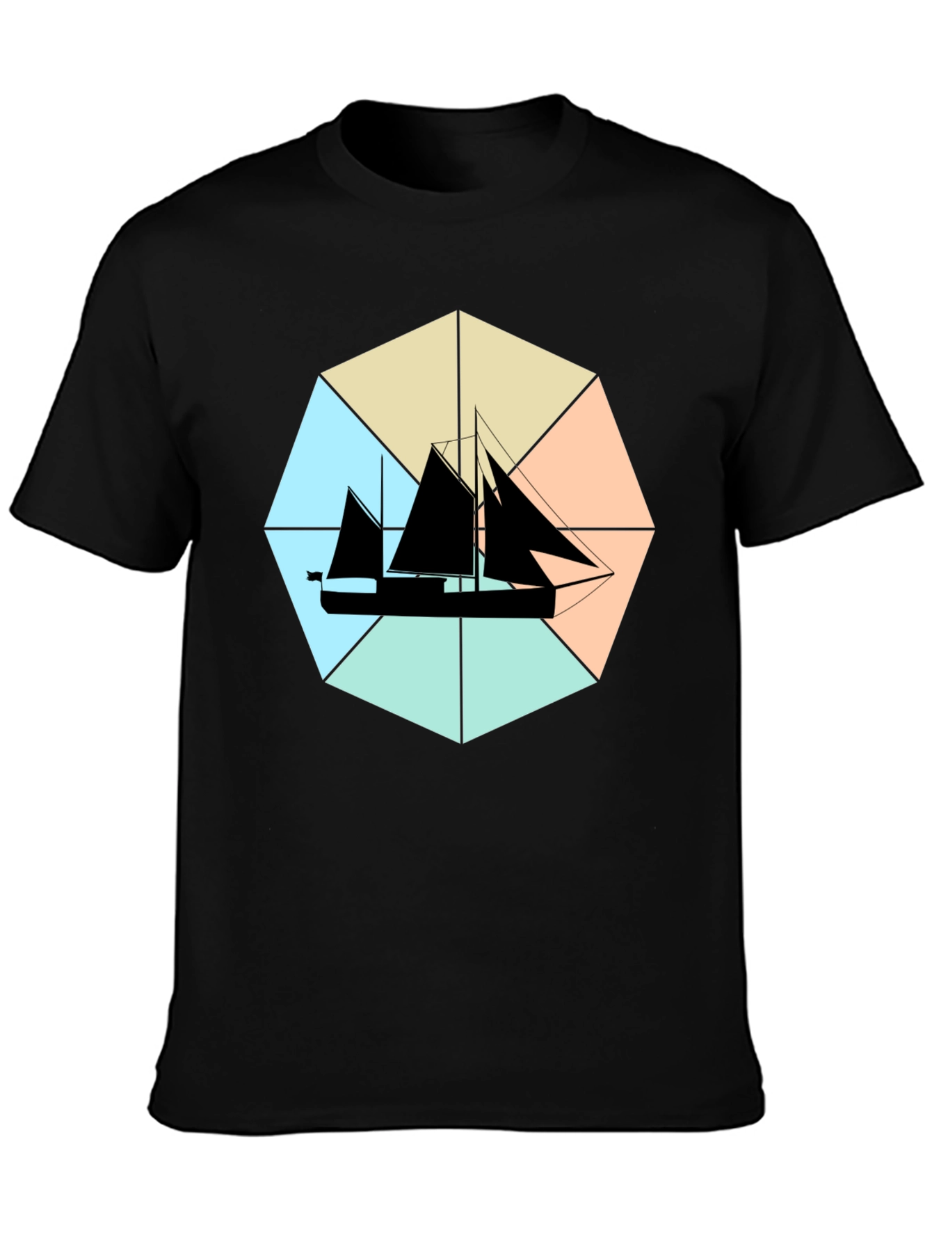 Nautical Sailboat Graphic Tee - Black