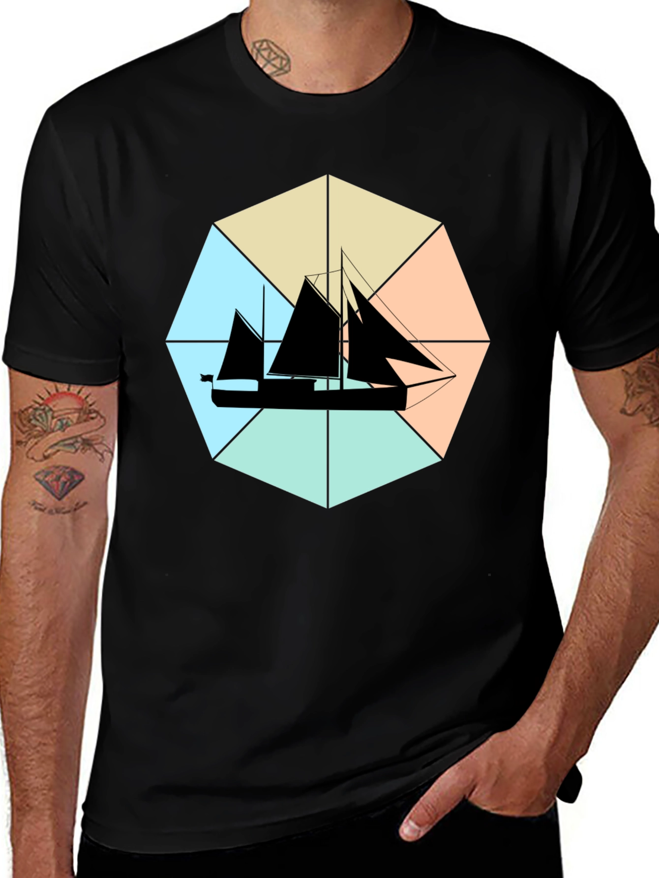 Nautical Sailboat Graphic Tee - Black