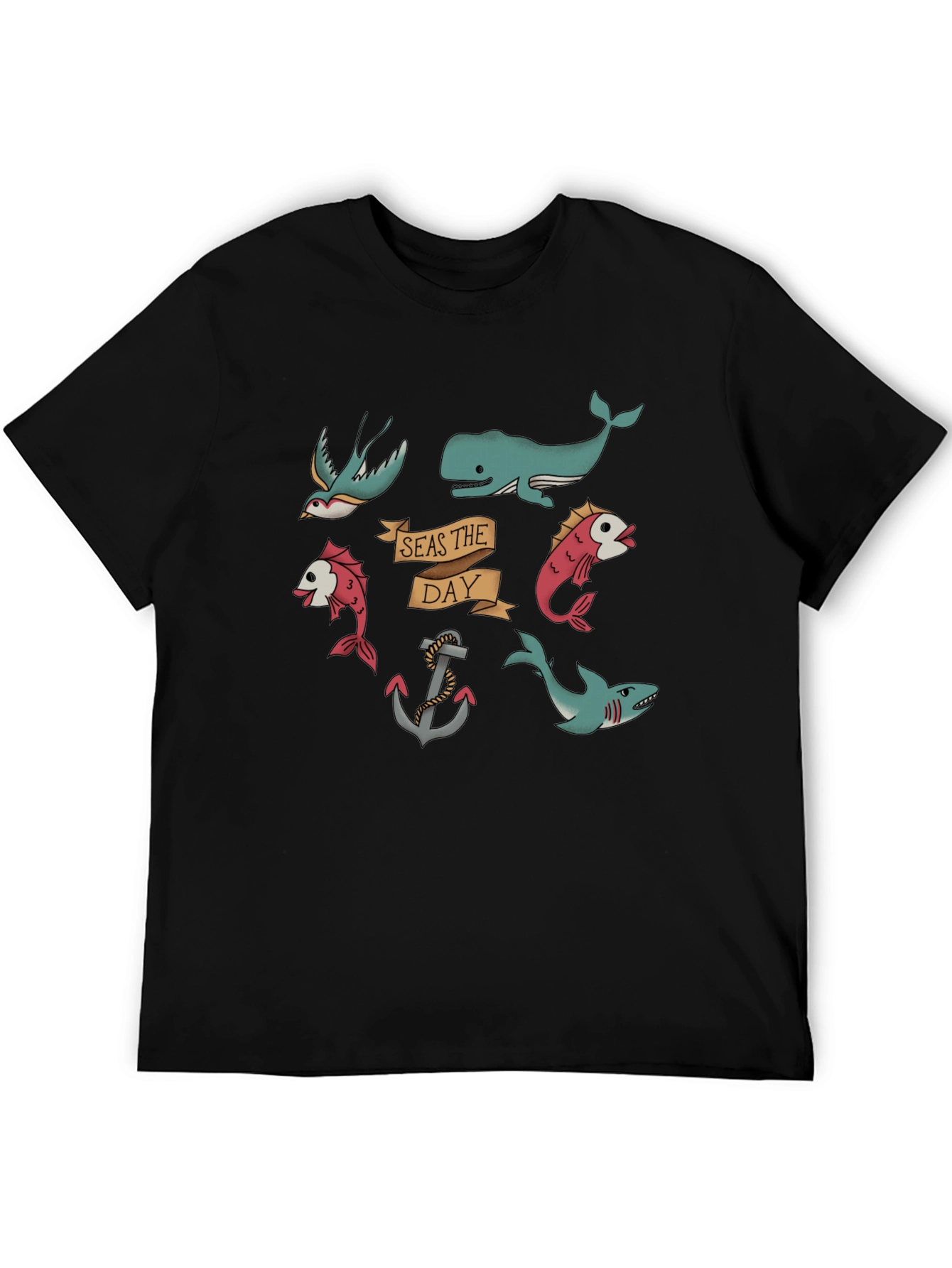 Nautical Seas the Day Black T-Shirt