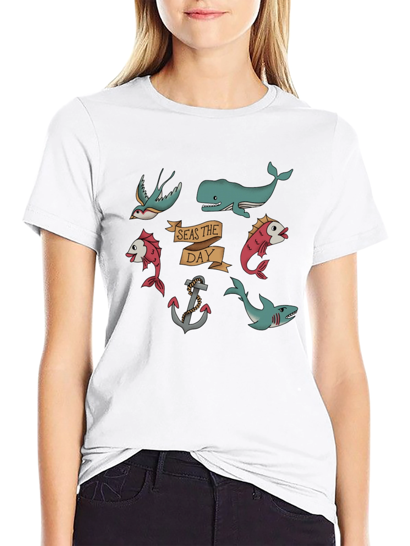 Nautical Seas the Day Black T-Shirt