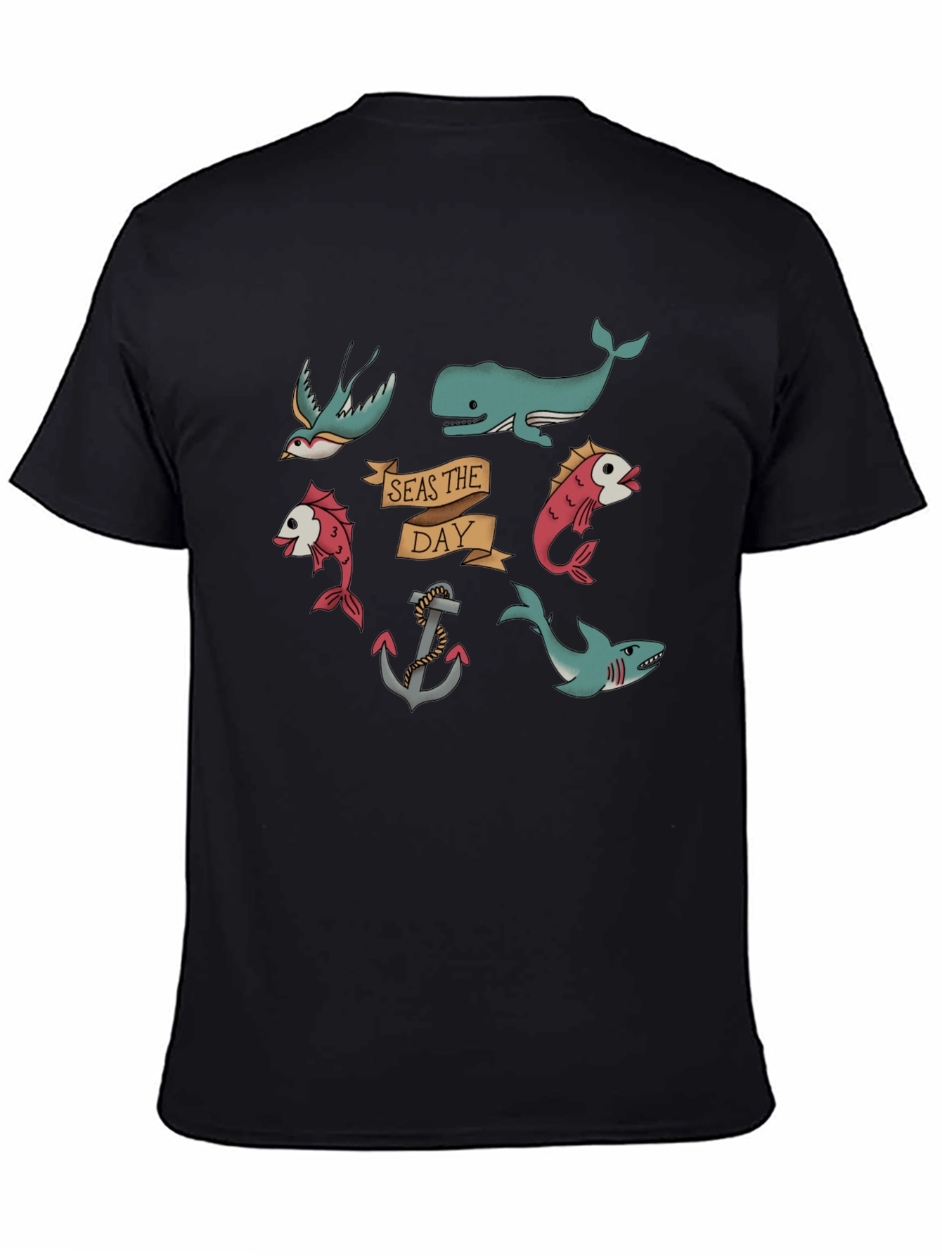 Nautical Seas the Day Black T-Shirt