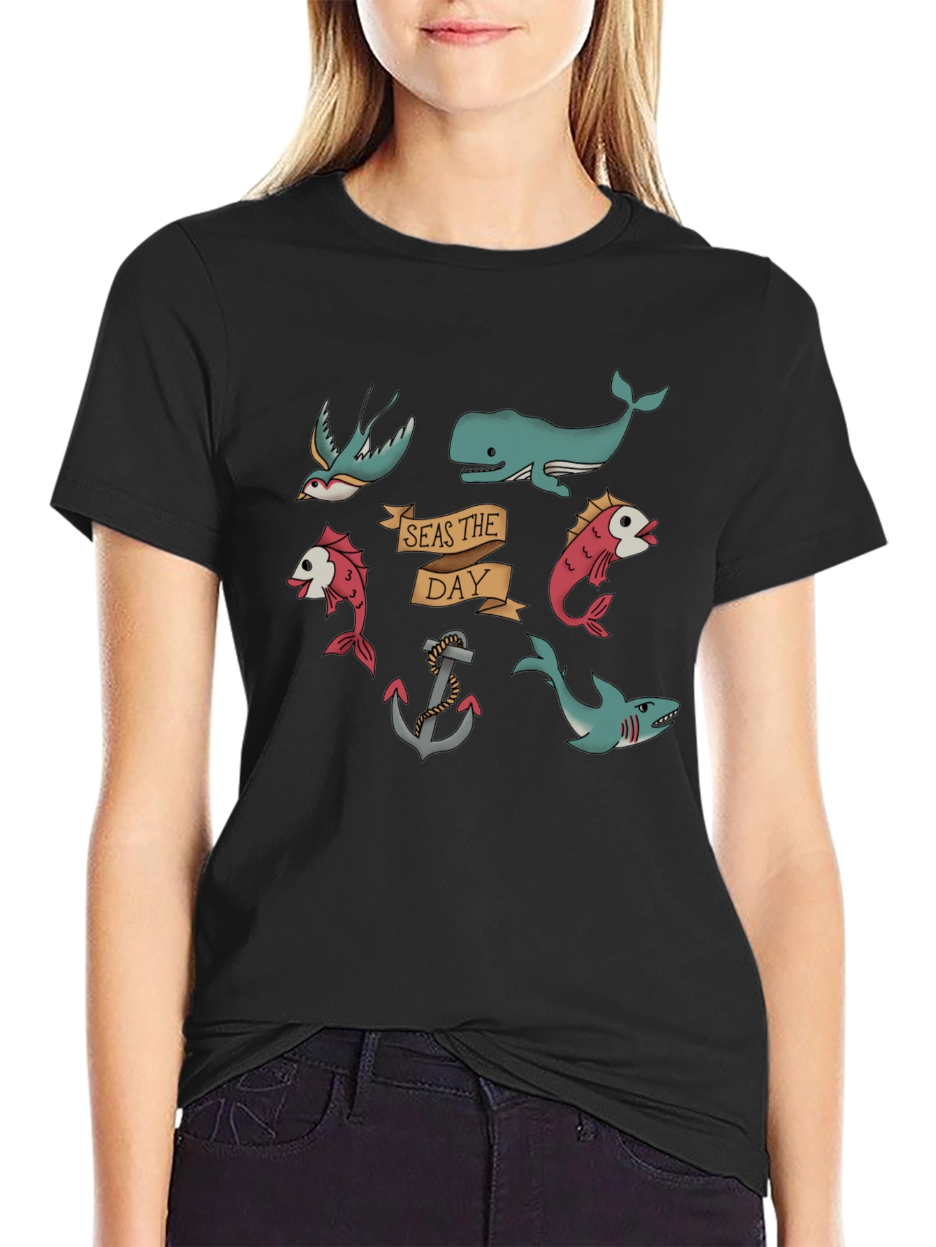 Nautical Seas the Day Black T-Shirt