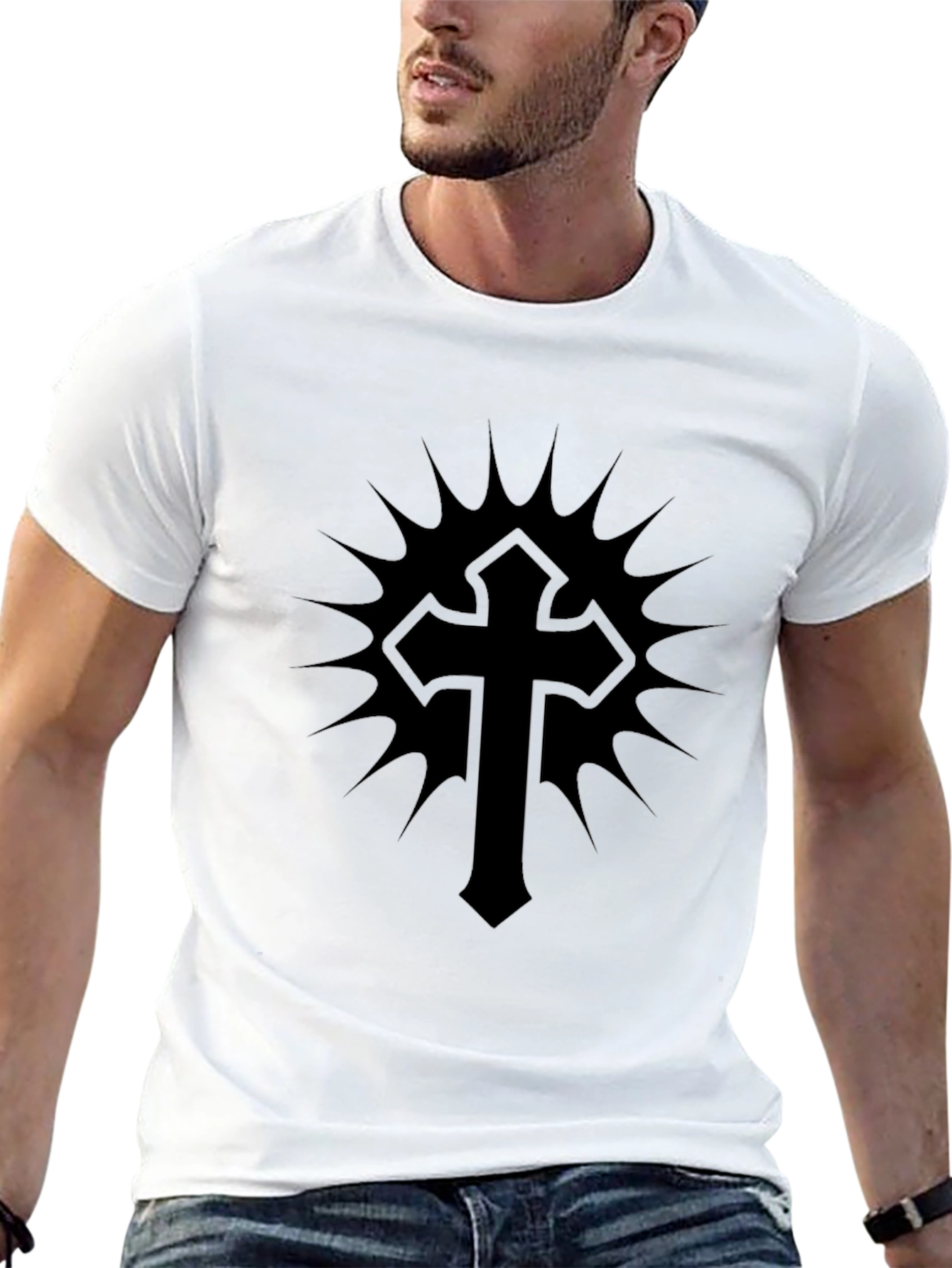 Gothic Cross Graphic T-Shirt - Black