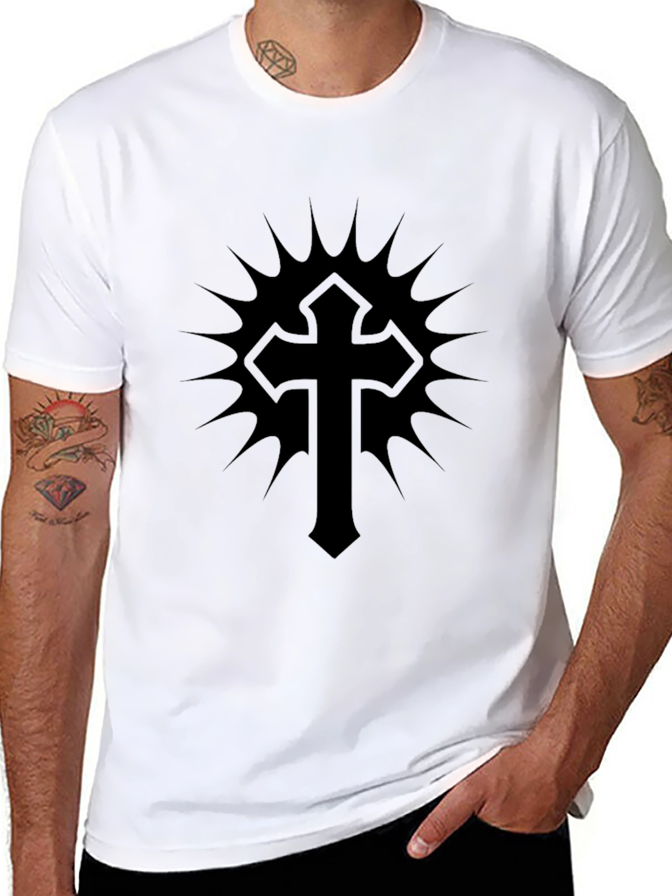 Gothic Cross Graphic T-Shirt - Black