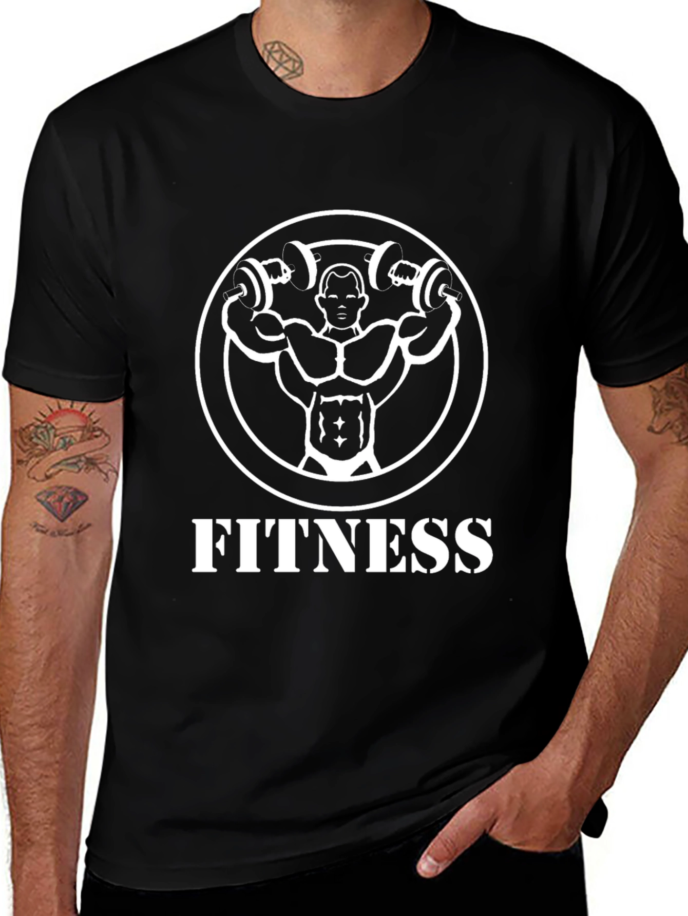 Fitness Graphic Tee - Black Cotton Gym Shirt