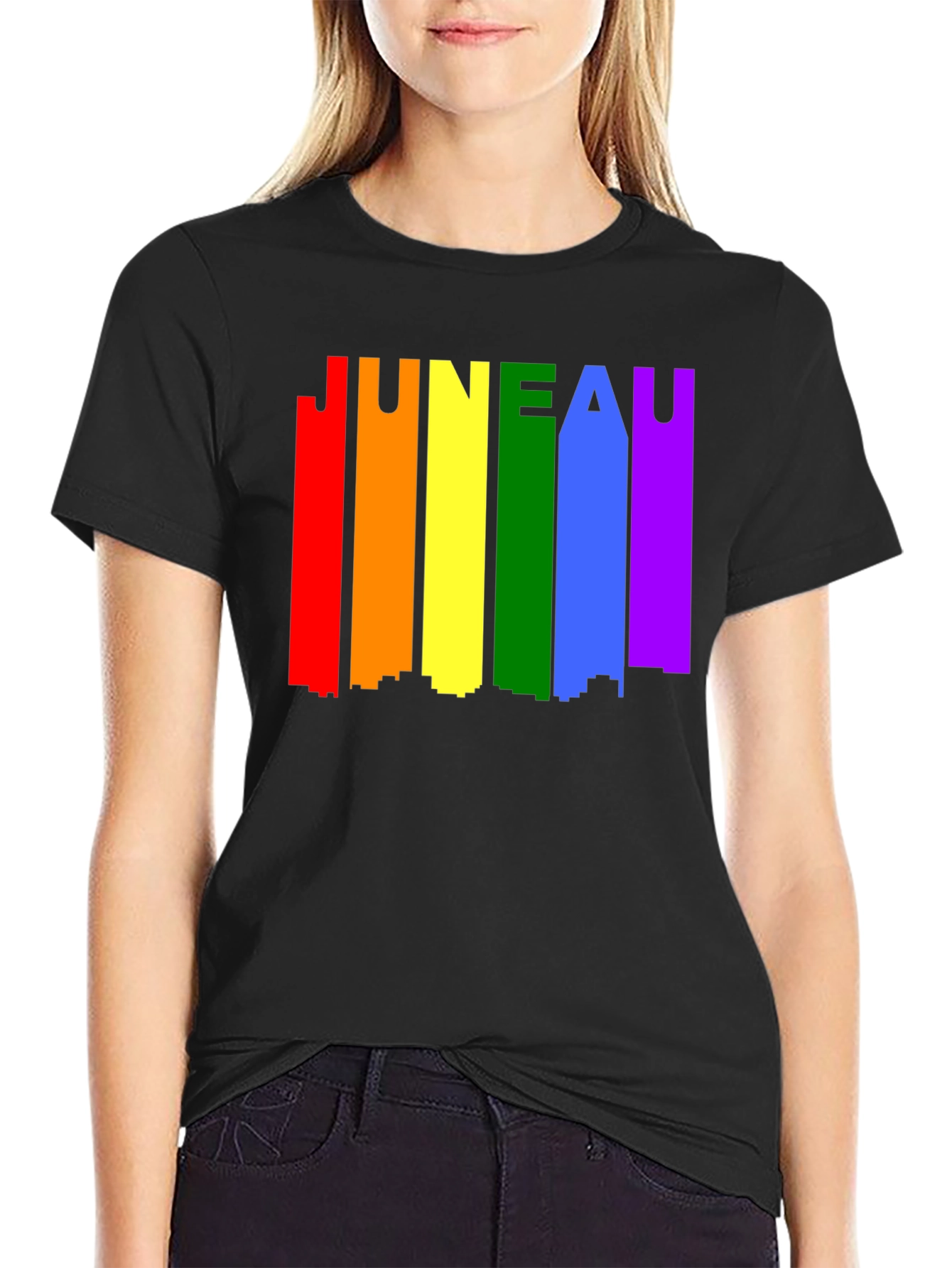 Juneau Pride LGBTQ Rainbow Skyline T-Shirt