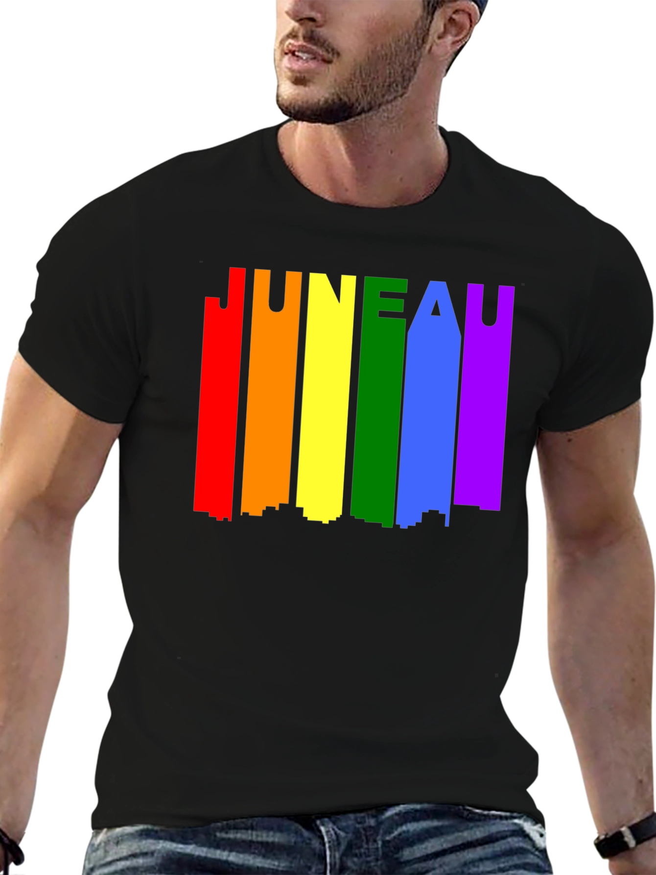 Juneau Pride LGBTQ Rainbow Skyline T-Shirt