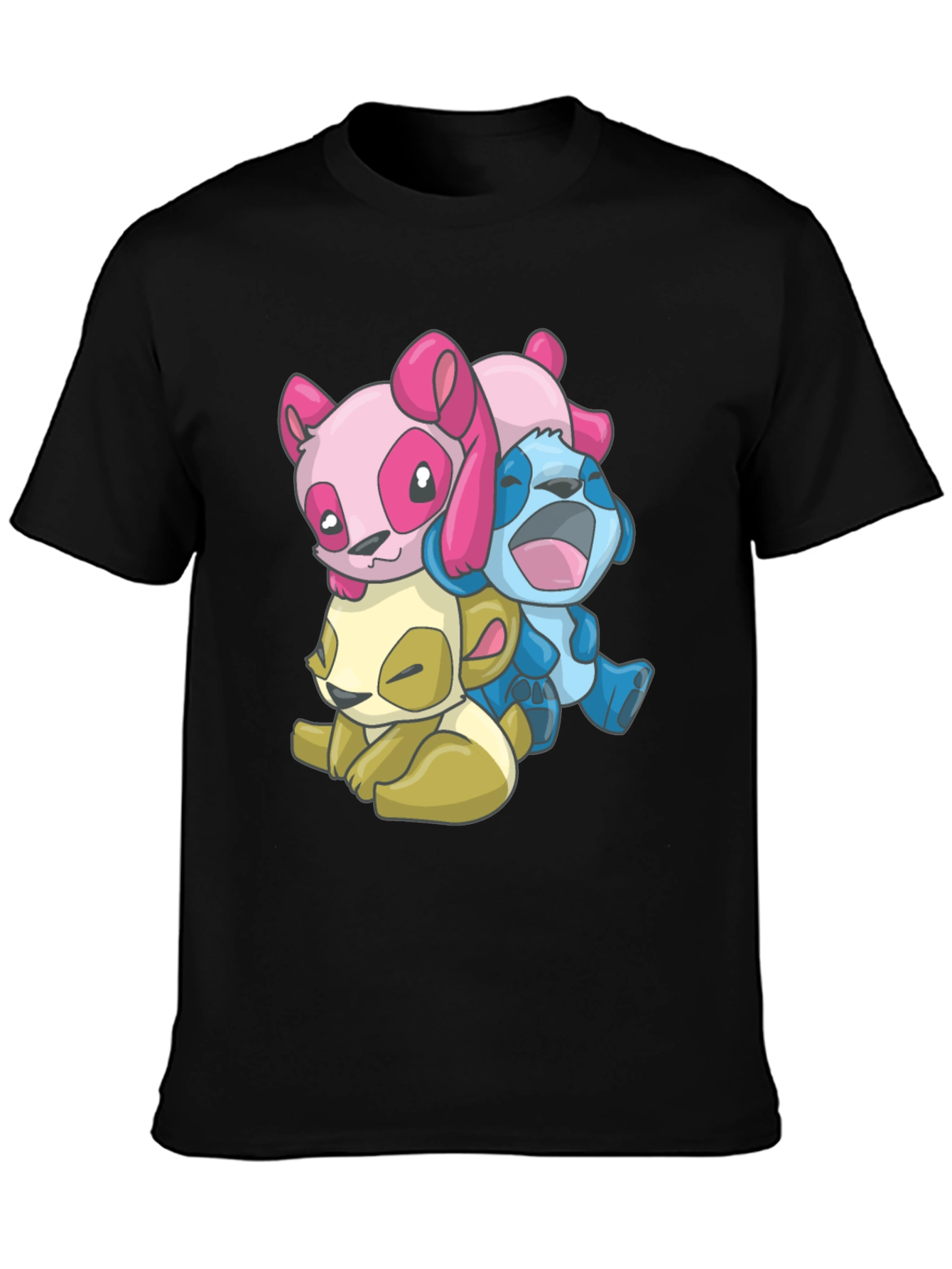 Cartoon Animal Stack Black T-Shirt