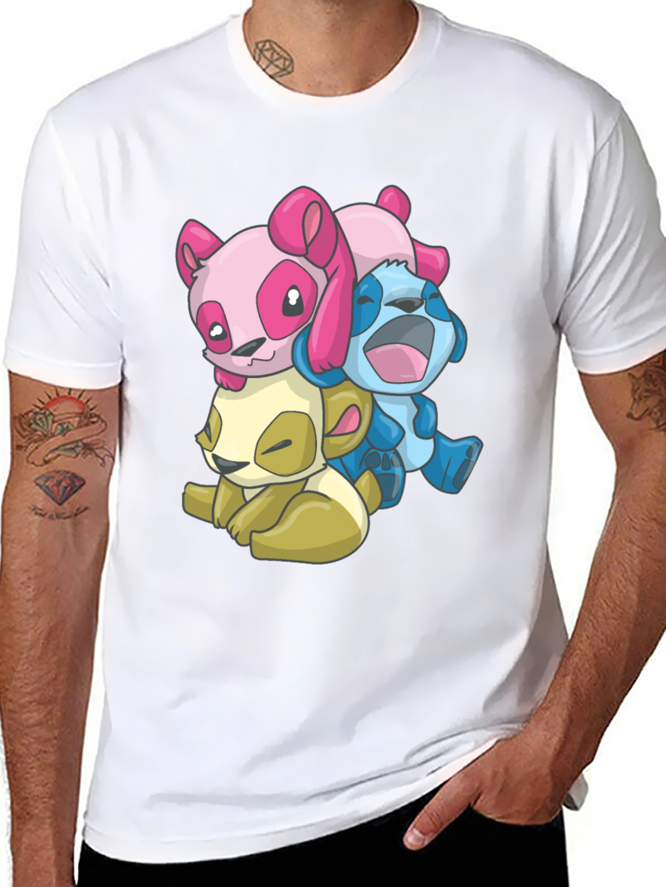 Cartoon Animal Stack Black T-Shirt