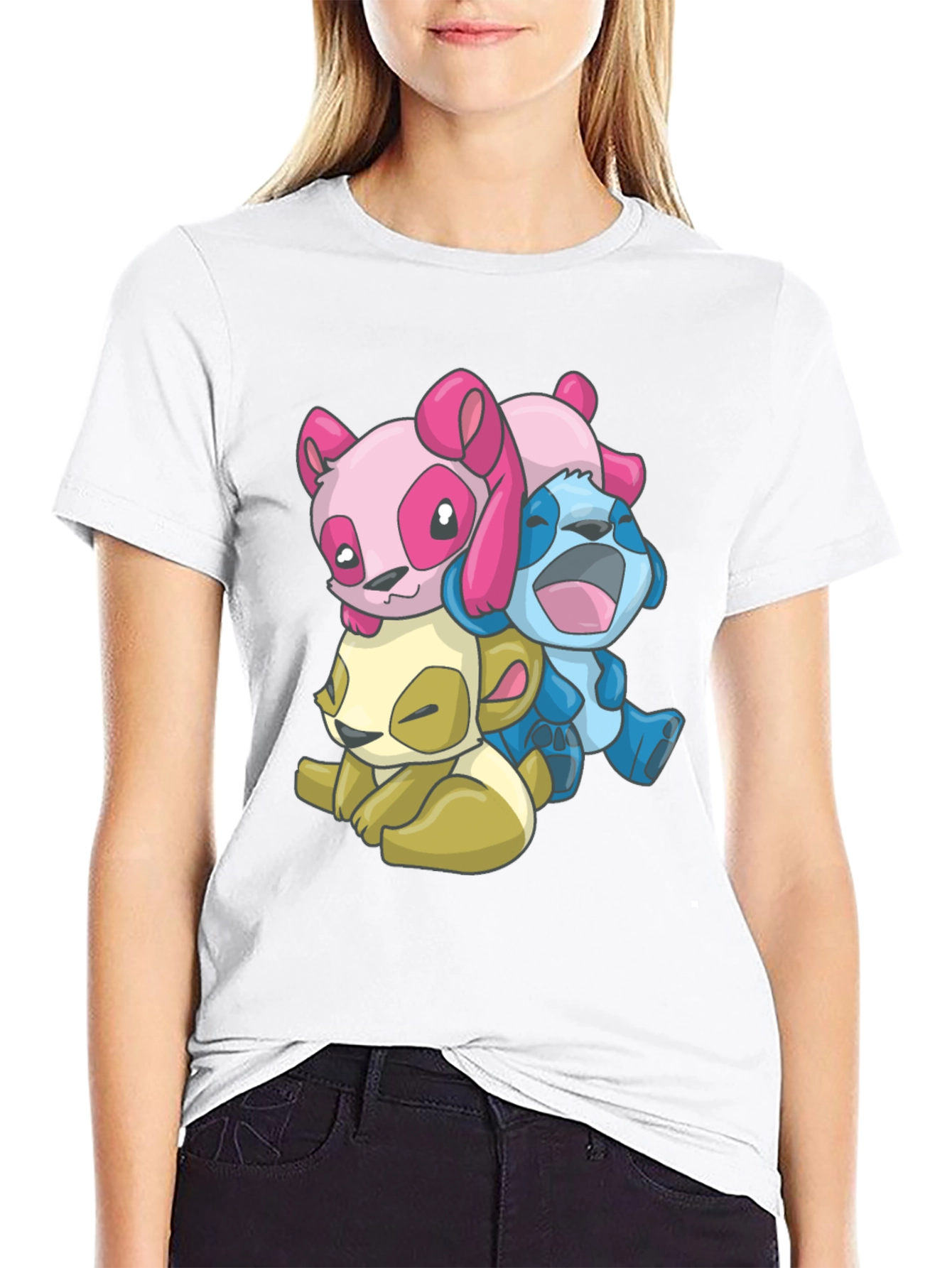Cartoon Animal Stack Black T-Shirt